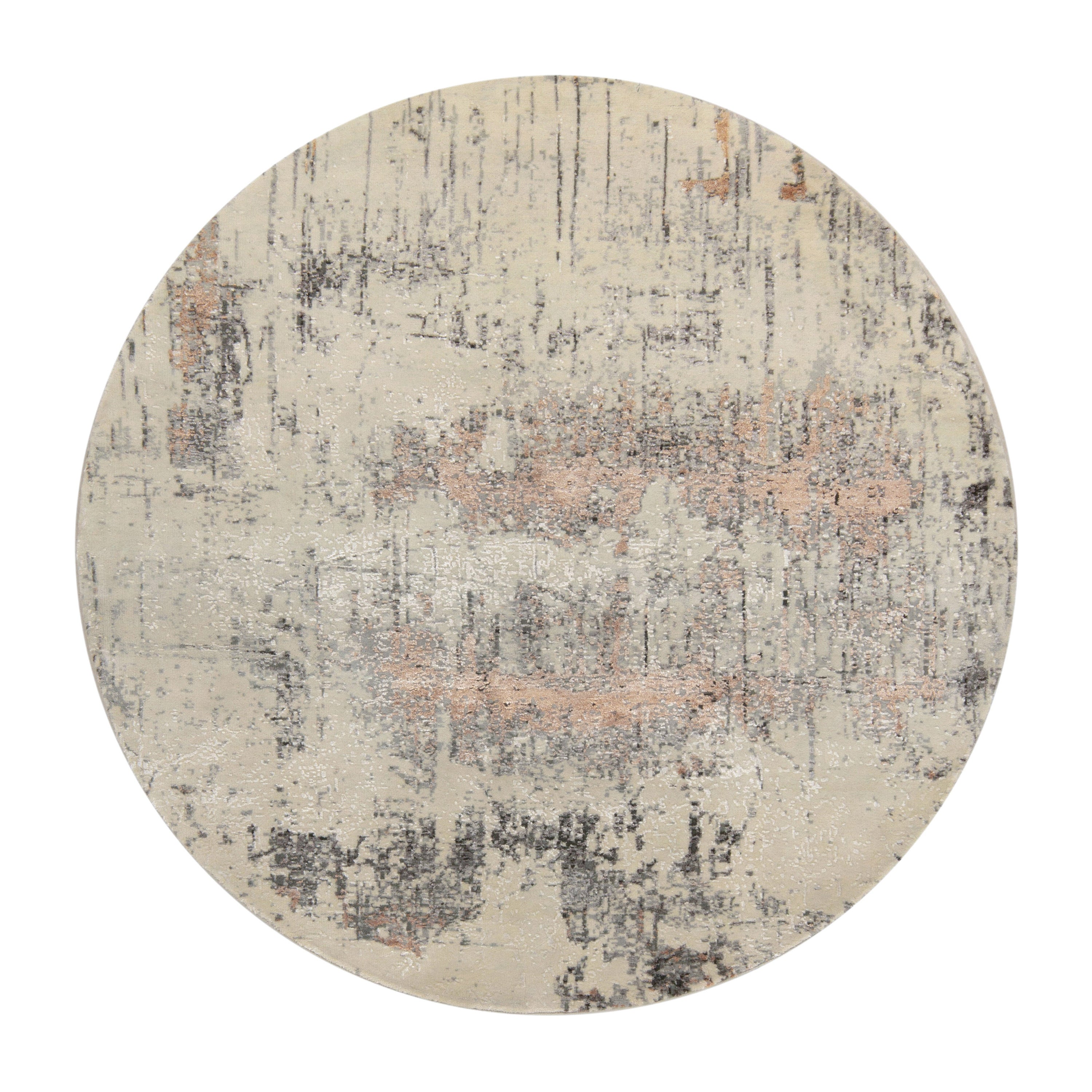 Alfombra anudada a mano Rug & Kilim's Abstracta Custom Circle en blanco, dibujo plateado