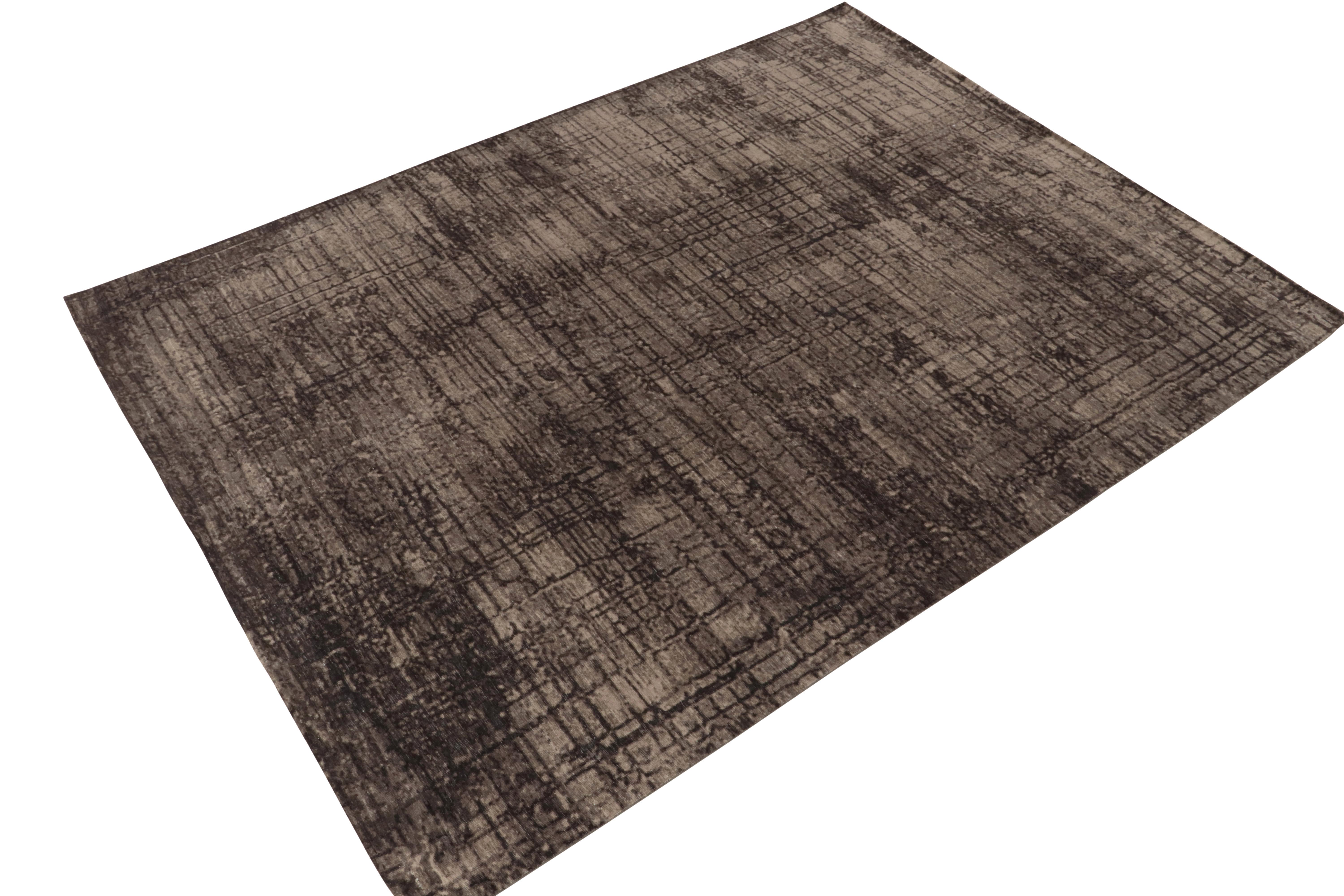 Modern Rug & Kilim's Hand-Knotted Abstract Rug in a Brown, Black Painterly Pattern For Sale