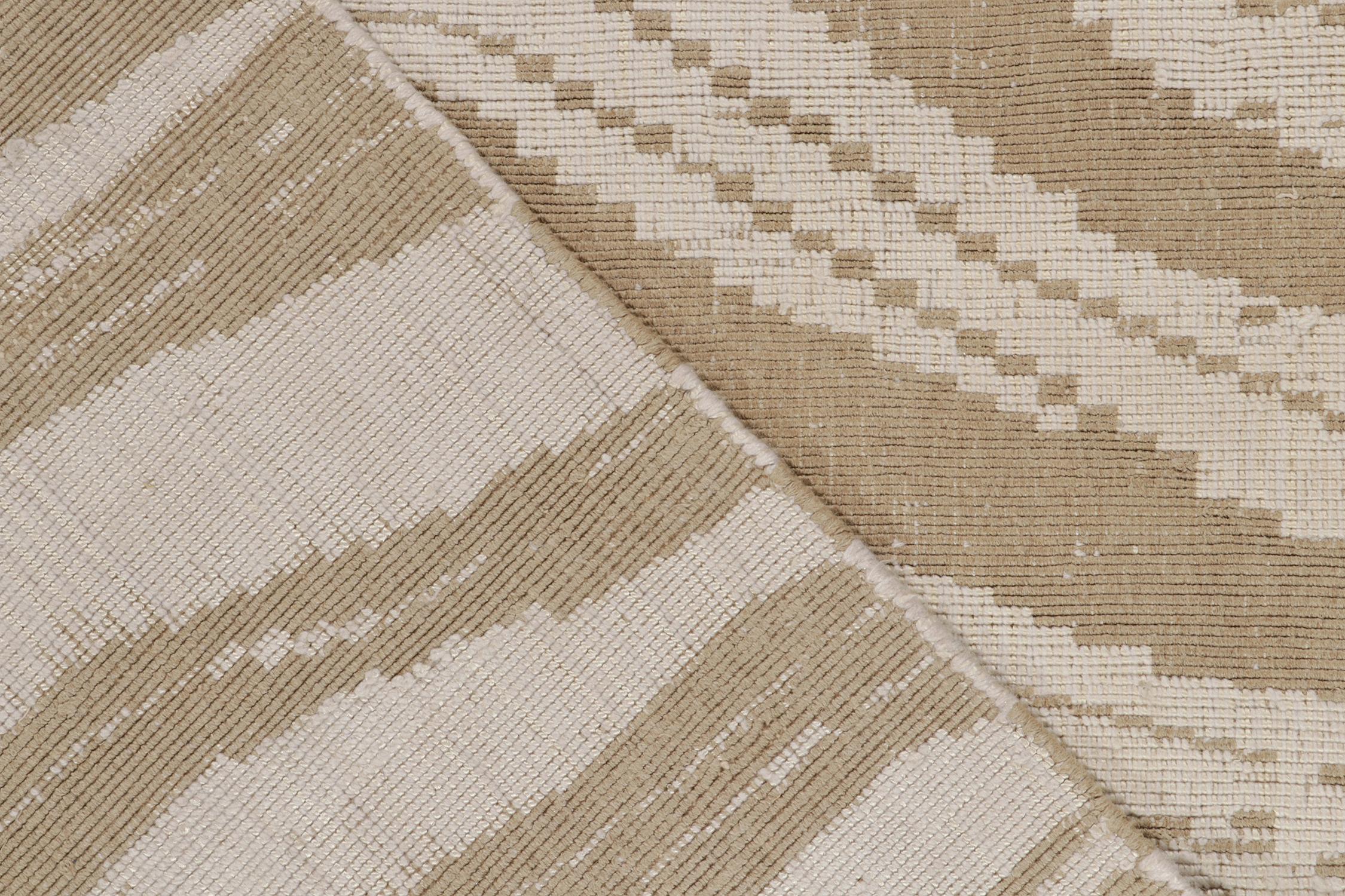 Contemporary Rug & Kilim's Hand-Knotted Abstract Rug in Beige-Brown Wavy Stripes For Sale