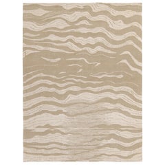 Rug & Kilim's Hand-Knotted Abstract Rug in Beige-Brown Wavy Stripes