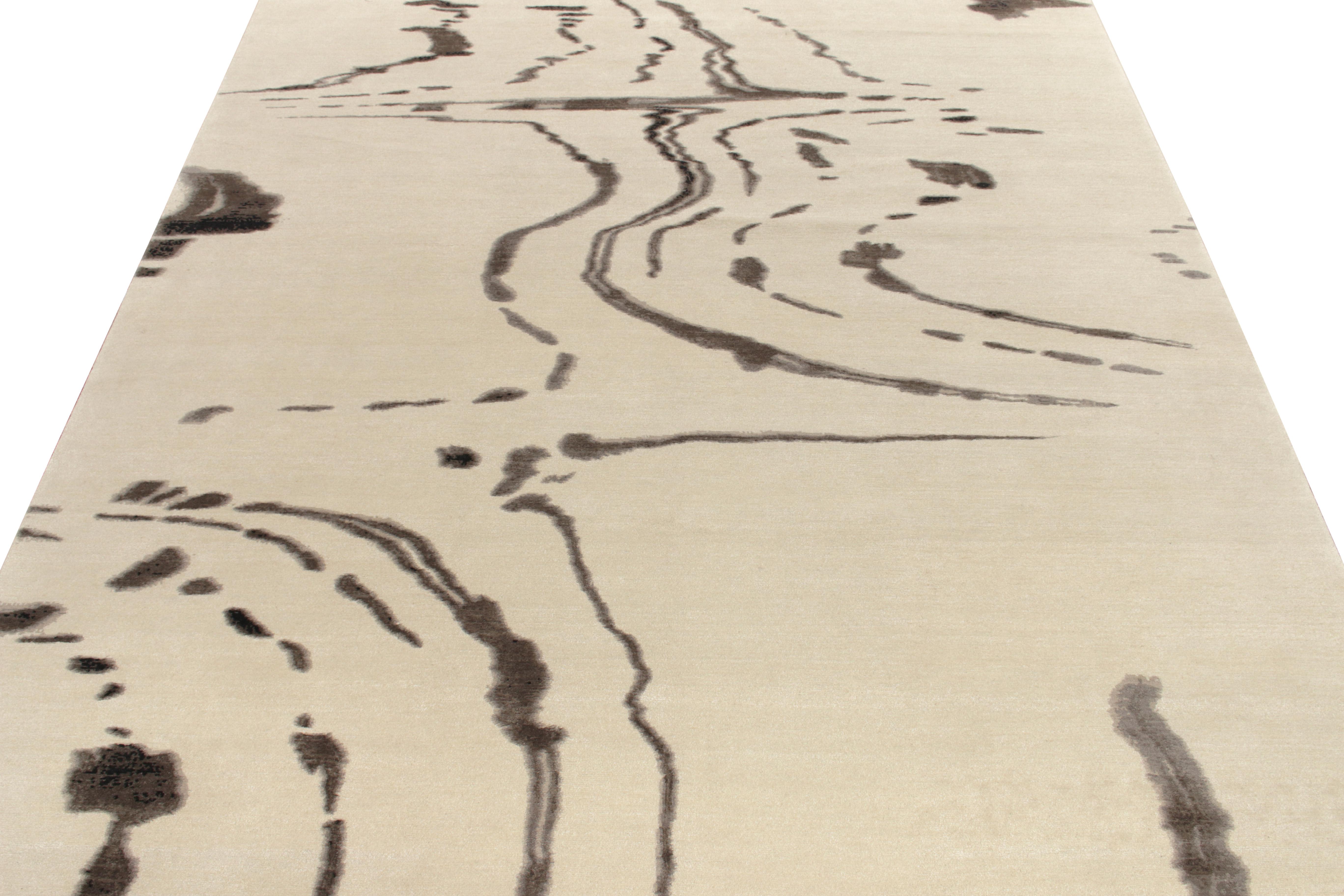 Modern Rug & Kilim's Hand-Knotted Abstract Rug in Beige-Brown, White and Black Pattern For Sale