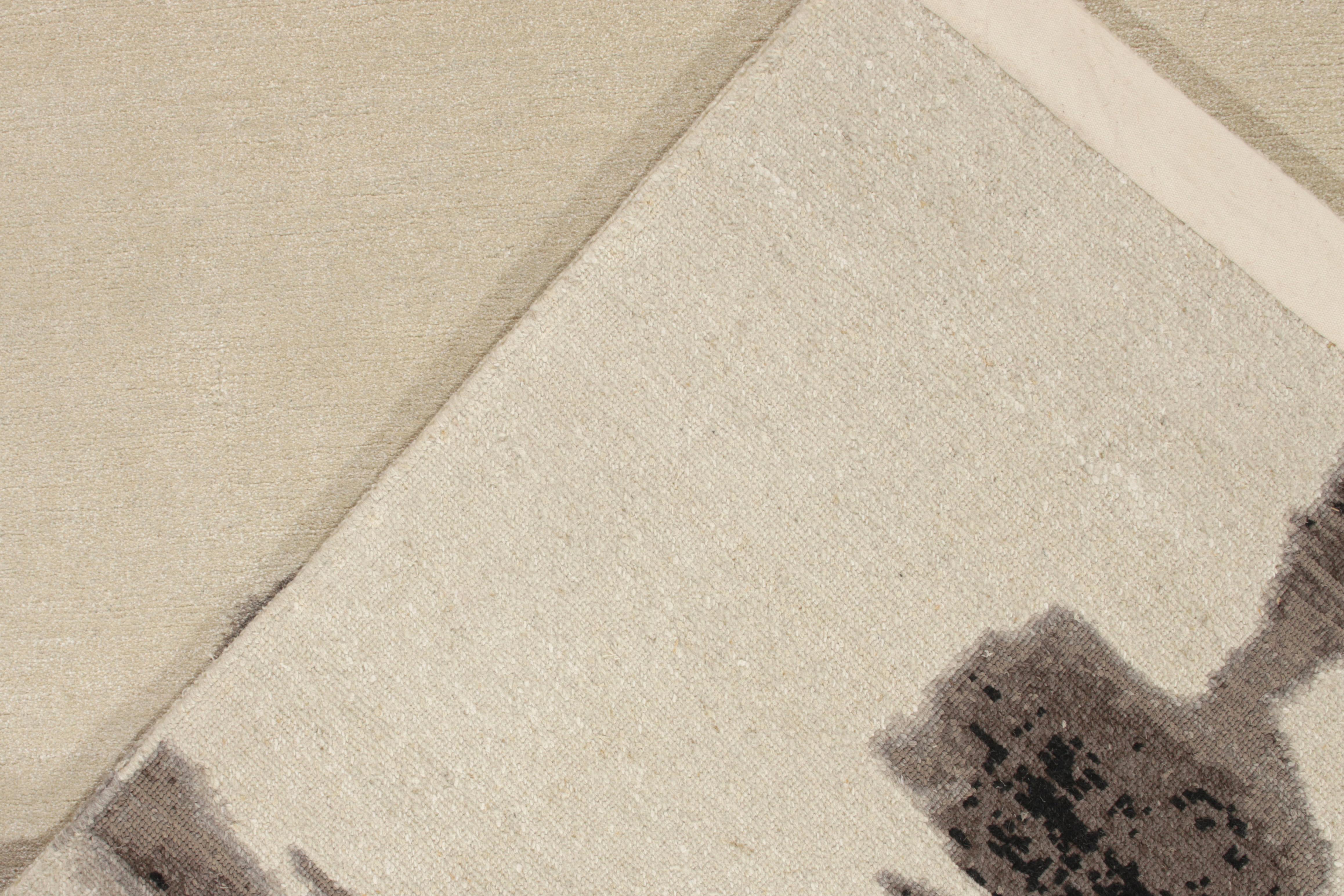 Rug & Kilim's Hand-Knotted Abstract Rug in Beige-Brown, White and Black Pattern In New Condition For Sale In Long Island City, NY