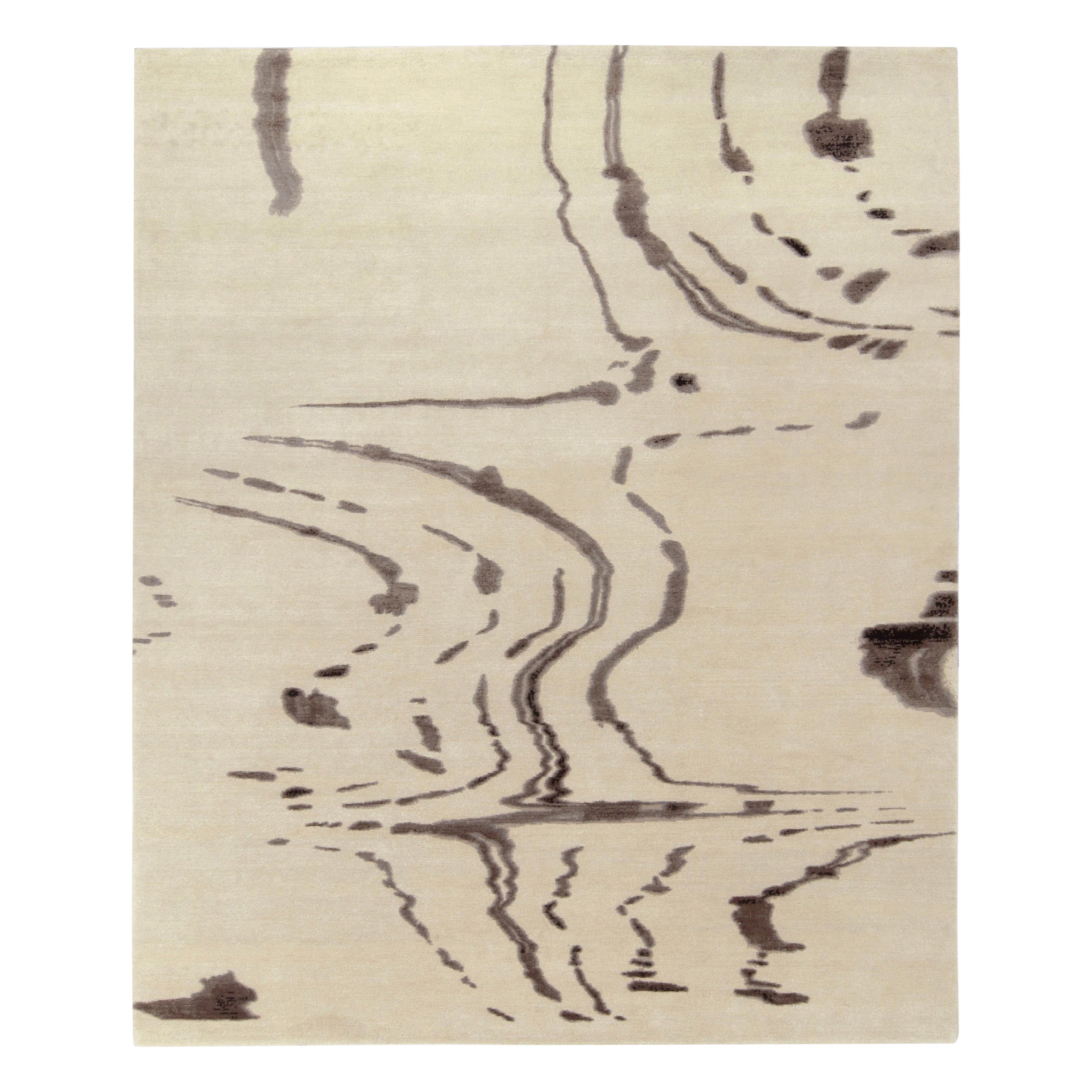 Rug & Kilim's Hand-Knotted Abstract Rug in Beige-Brown, White and Black Pattern (Tapis abstrait noué à la main à motifs beige, blanc et noir)