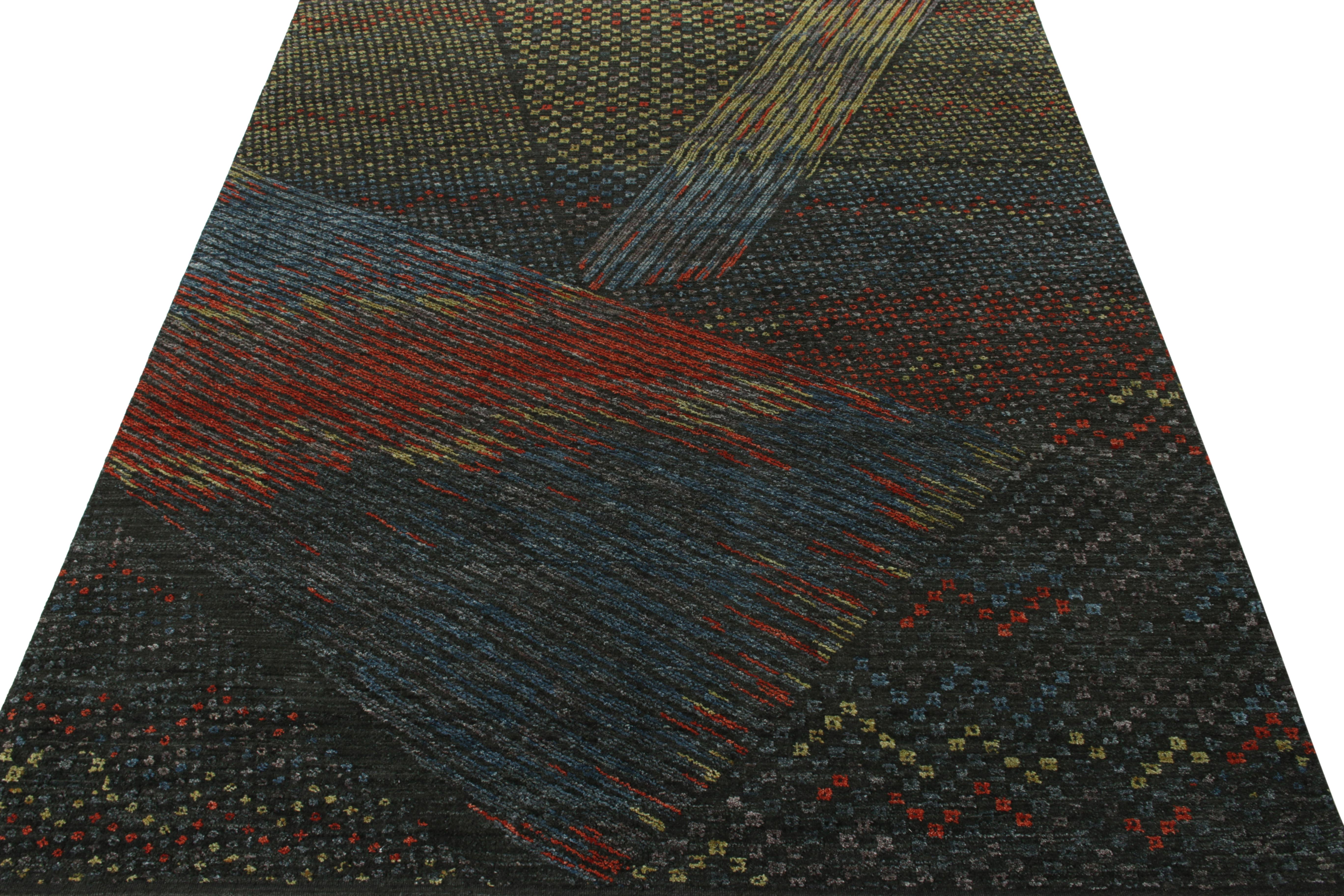 Mid-Century Modern Rug & Kilim's Hand-Knotted Abstract Rug in Blue, Green Red For Sale