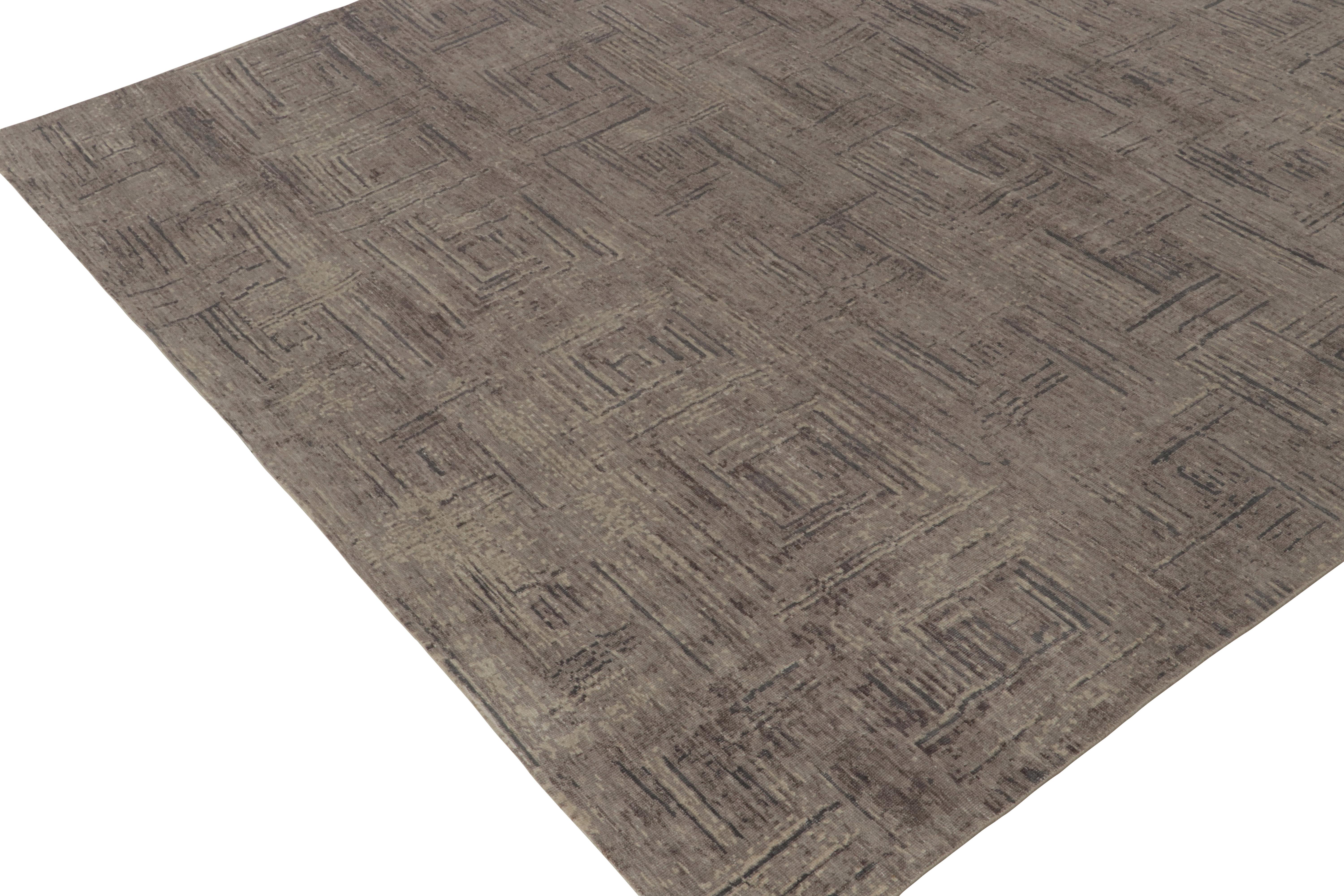 Indian Rug & Kilim's Hand-Knotted Abstract Rug in Grey, Beige-Brown Geometric Pattern For Sale