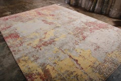 Rug & Kilim's Hand-Knotted Abstract Rug in Maroon, Blue, Yellow Floral pattern