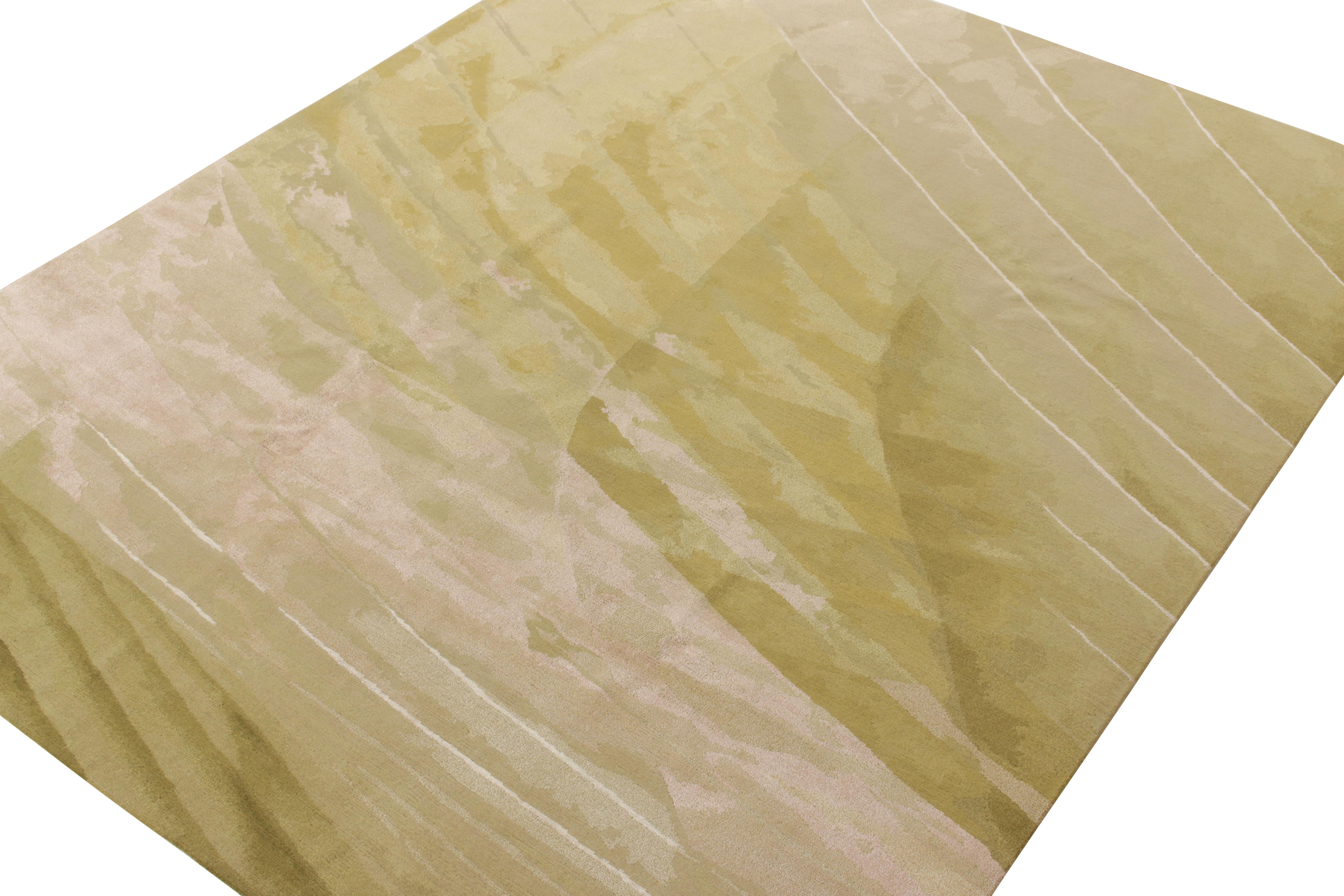 Modern Rug & Kilim's Hand-Knotted Abstract Rug in Olive Green, Wool and Silk For Sale