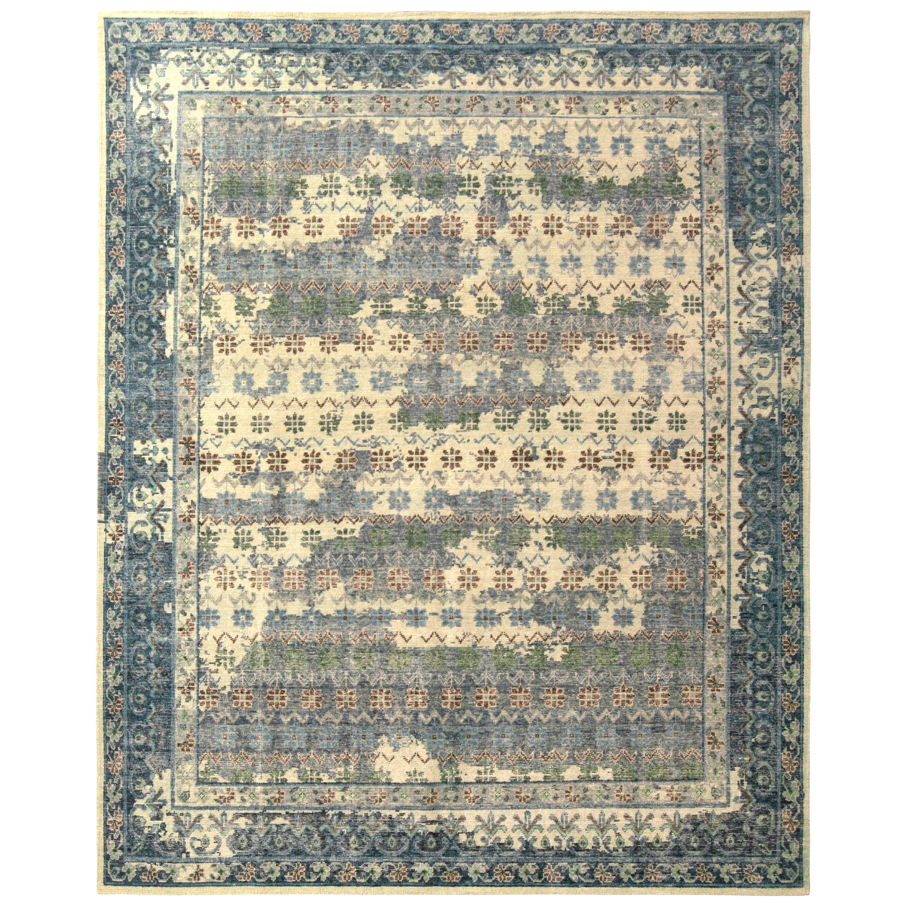 Rug & Kilim's Hand Knotted Agra Style Rug Beige Brown Distressed Floral Pattern For Sale