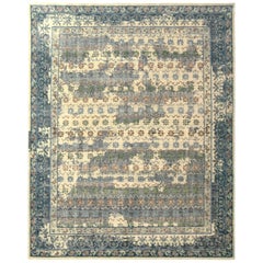 Handgeknüpfter Teppich & Kelim-Teppich im Agra-Stil in Beige und Braun mit Blumenmuster im Distressed-Stil