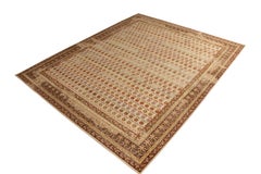 Rug & Kilim's Hand Knotted Agra Style Rug Beige Striped Floral Pattern