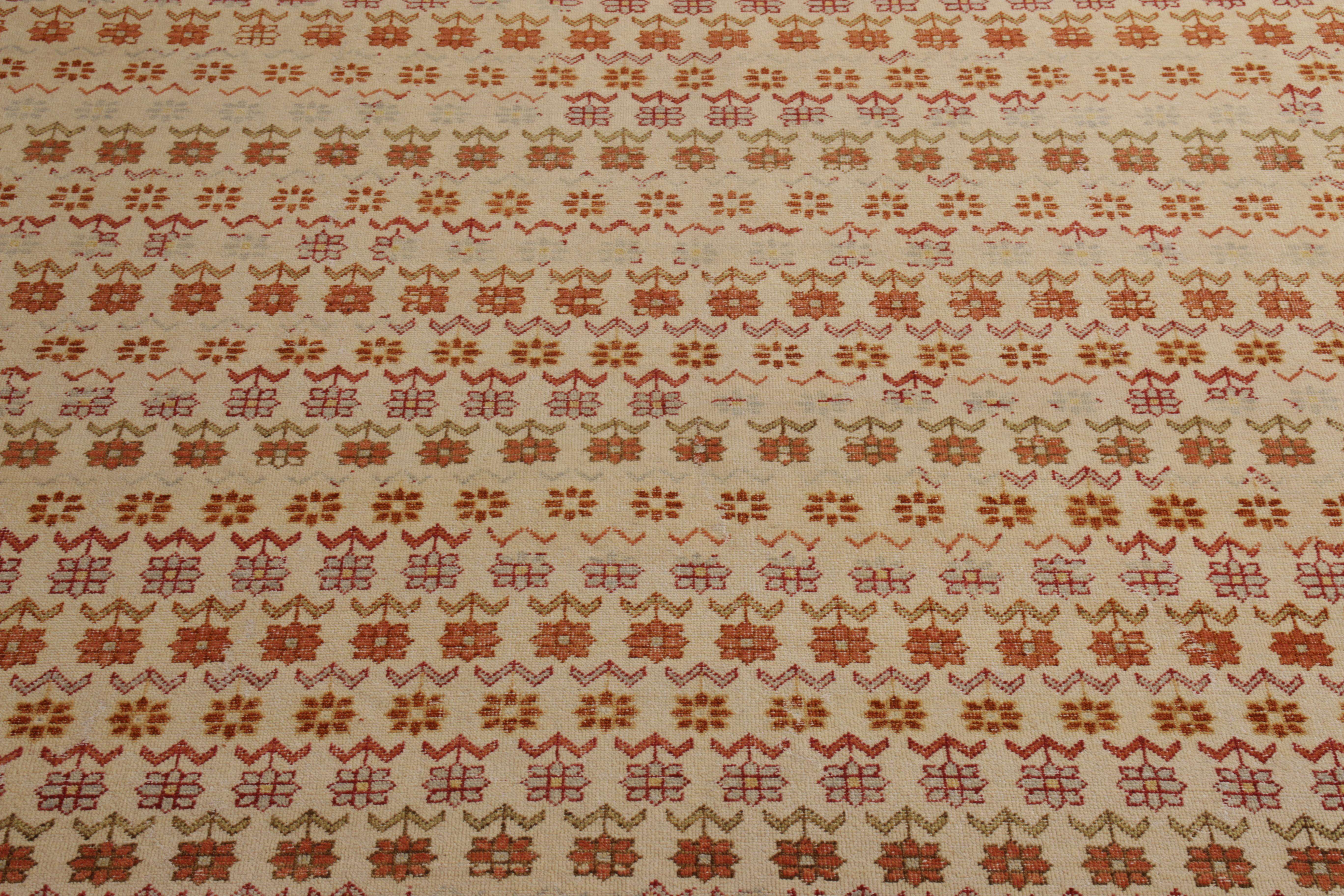 Rug & Kilim's Hand Knotted Agra Style Rug Beige Striped Floral Pattern In New Condition For Sale In Long Island City, NY