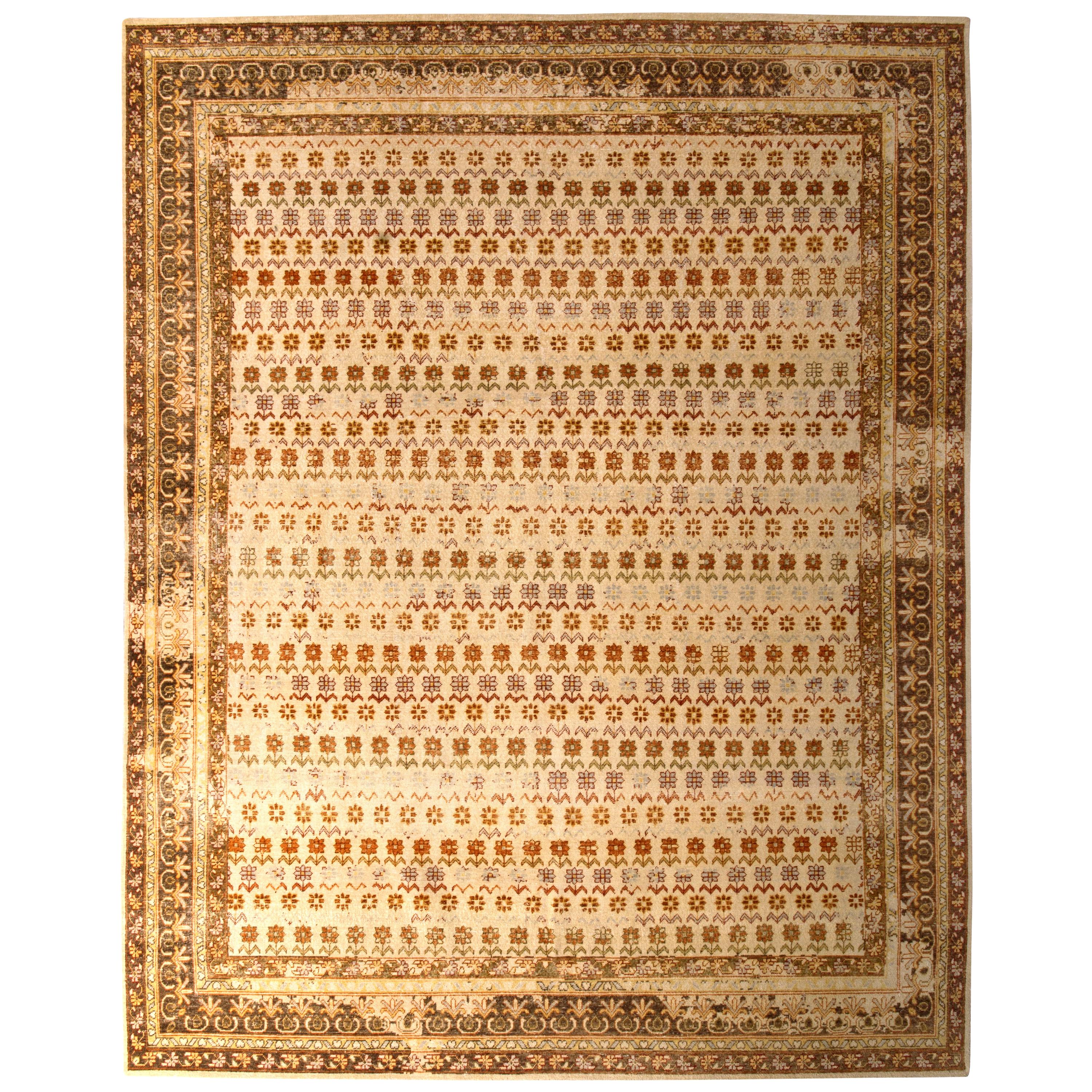 Tapis & Kilim''s - Tapis noué à la main de style Agra à motifs floraux rayés beige