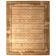 Rug & Kilim's Hand Knotted Agra Style Rug Beige Striped Floral Pattern
