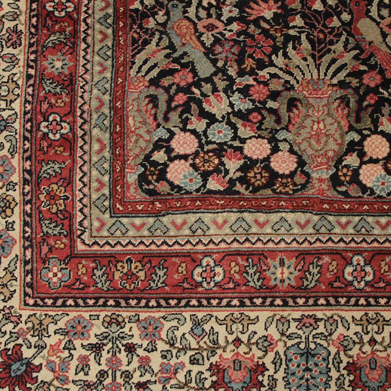 Other Rug & Kilim's Hand Knotted Antique Sivas Rug in Black and Red in Floral Pattern