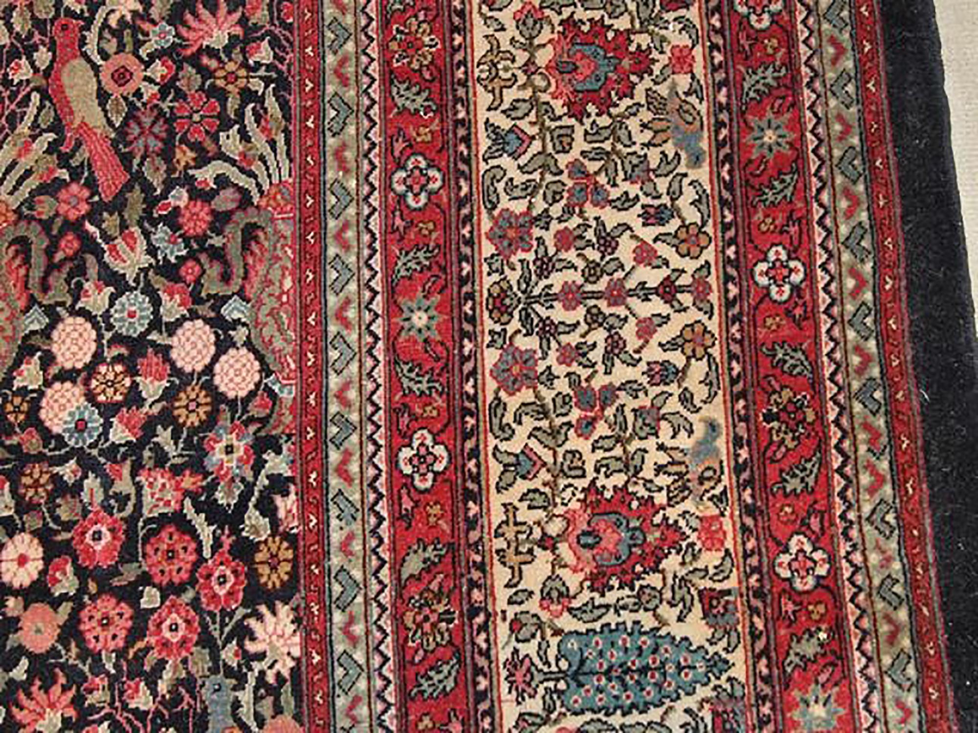 Persian Rug & Kilim's Hand Knotted Antique Sivas Rug in Black and Red in Floral Pattern