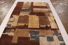 Rug & Kilim's Hand Knotted Art Deco Rug Beige Brown Blue Cubist Pattern