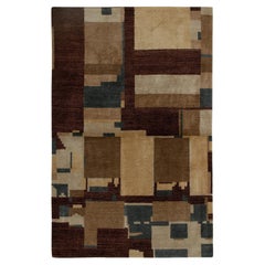 Rug & Kilim's Hand Knotted Art Deco Rug Beige Brown Blue Cubist Pattern