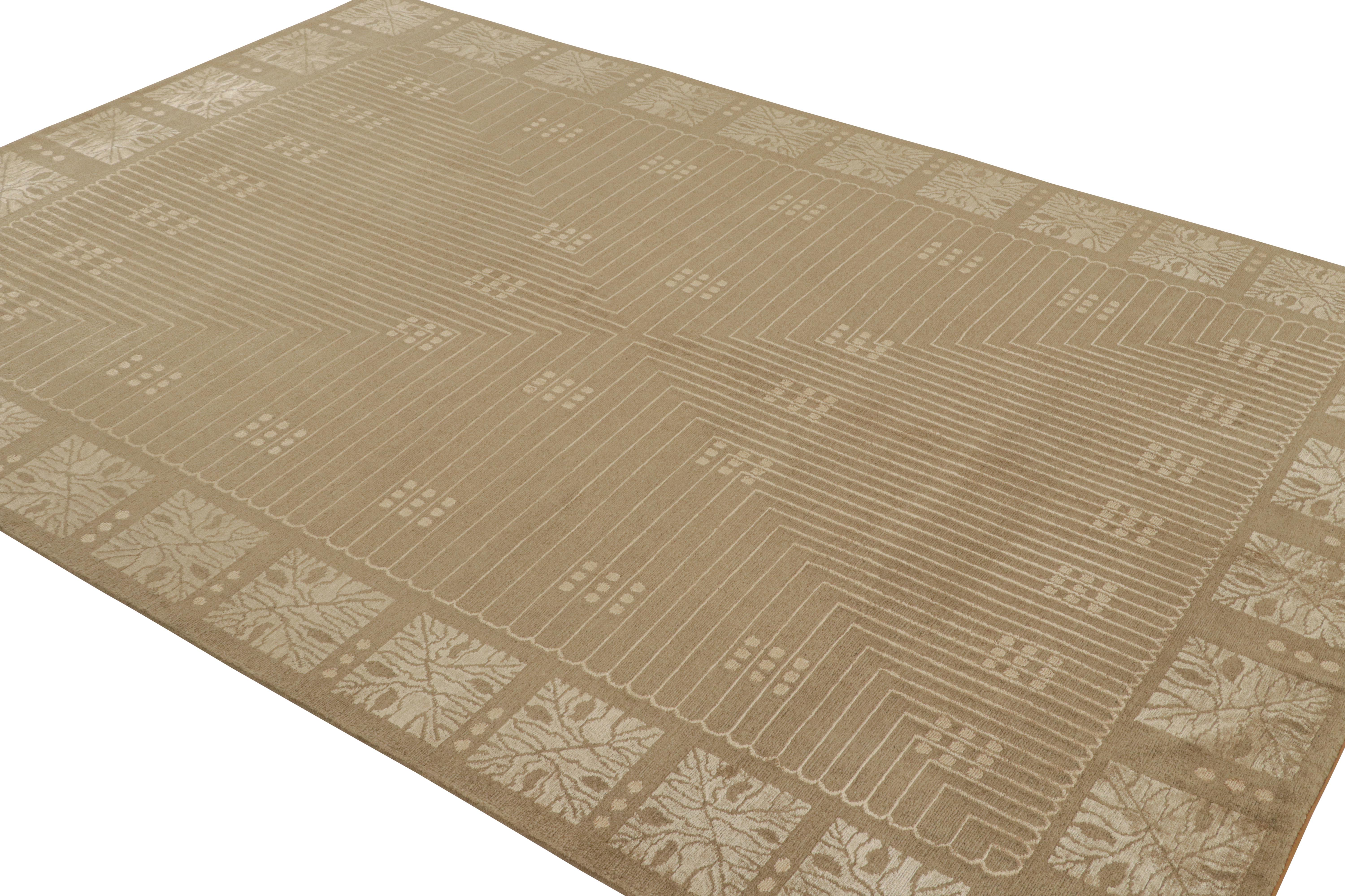 Anudada a mano en lana y seda procedente de uno de nuestros telares asociados más reputados de Nepal, esta alfombra contemporánea de la colección europea de Rug & Kilim se inspira en los estilos de las alfombras austriacas Art Decó para crear este