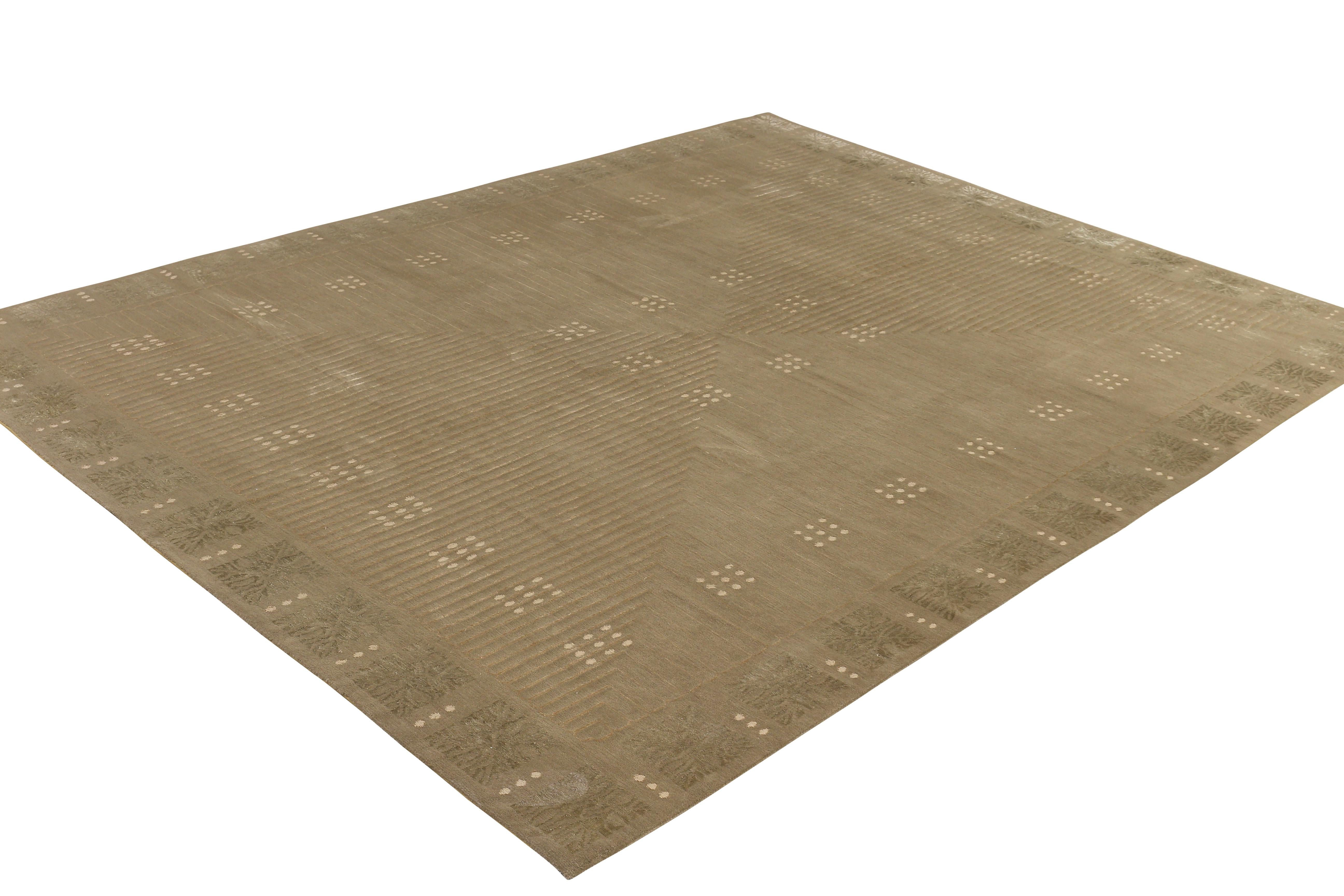 Art Déco Rug & Kilim: Tappeto annodato a mano in stile Art Deco Beige Verde Modello personalizzato in vendita