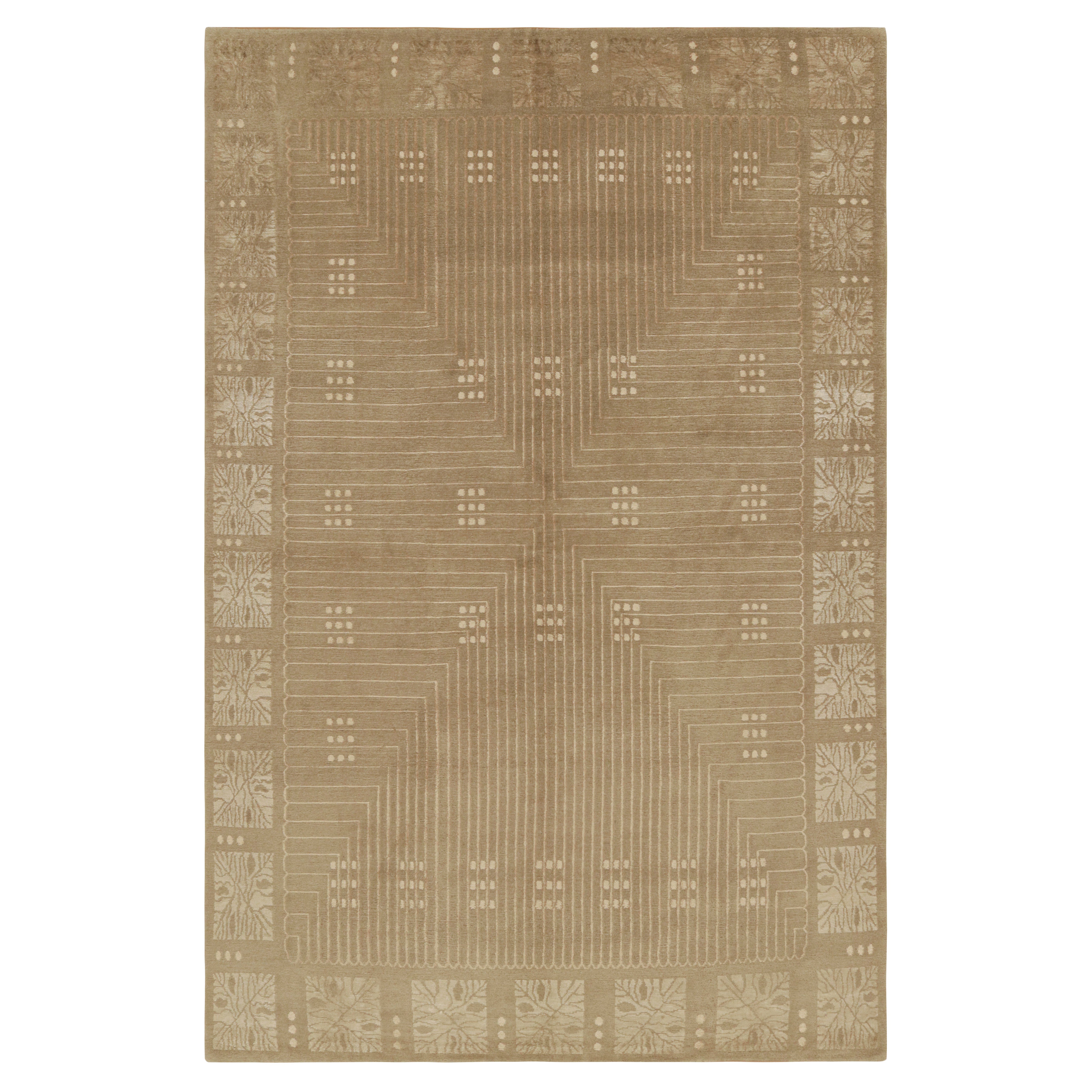 Rug & Kilim's Hand Knotted Art Deco Style Rug Beige Green Custom Pattern