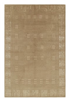 Rug & Kilim's Hand Knotted Art Deco Style Rug Beige Green Custom Pattern