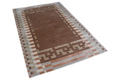 Rug & Kilim's Hand-Knotted Austrian Art Deco Style Rug Brown Green Pattern