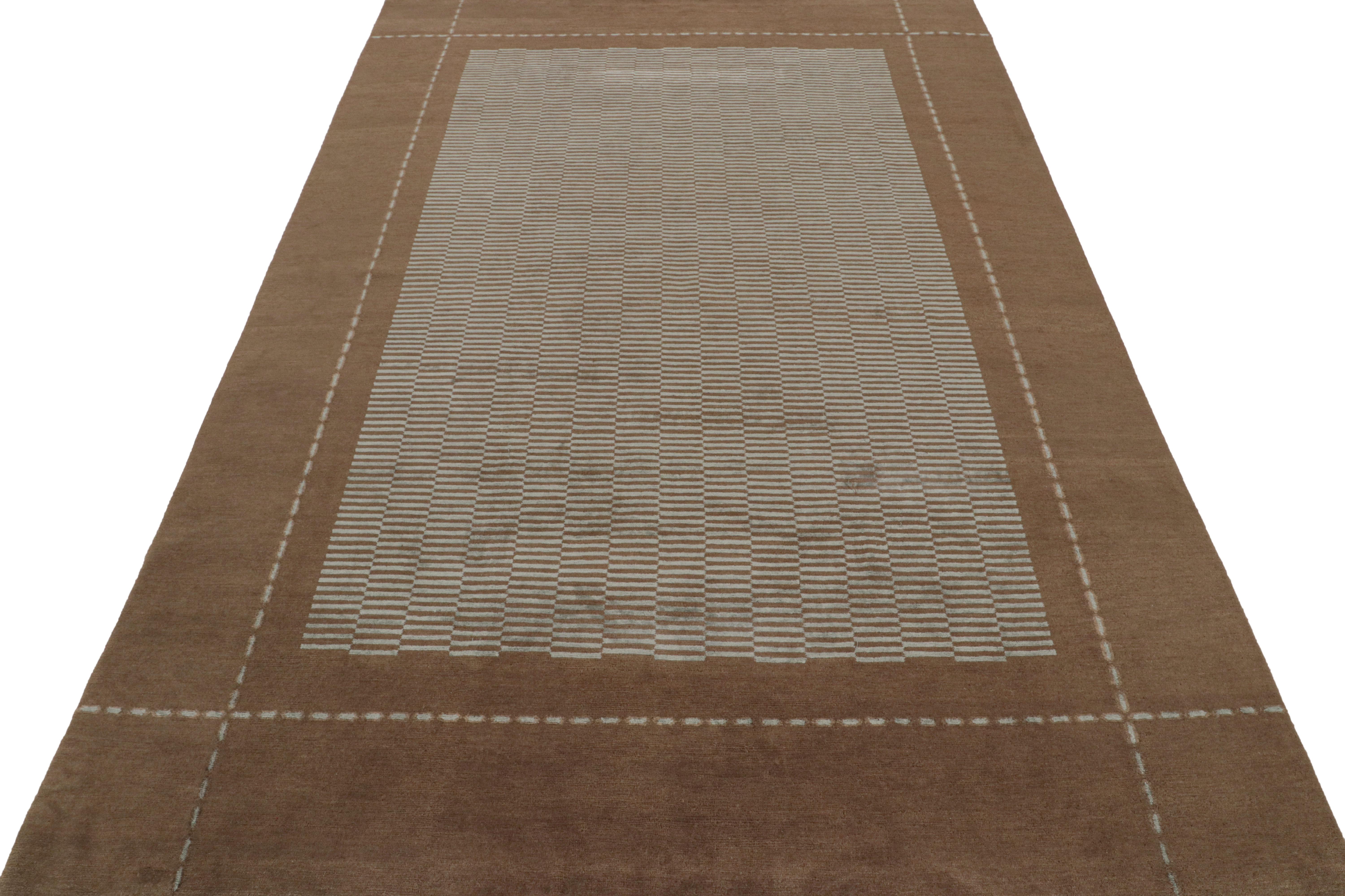 Nepalese Rug & Kilim's Hand Knotted Austrian Art Deco Style Rug in Brown and Blue For Sale