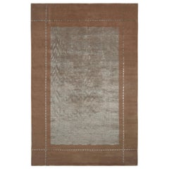 Rug & Kilim's Hand Knotted Austrian Art Deco Style Rug in Brown and Blue
