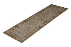 Rug & Kilim's Hand Knotted Boteh Runner Beige-Brown and Blue Classic Rug