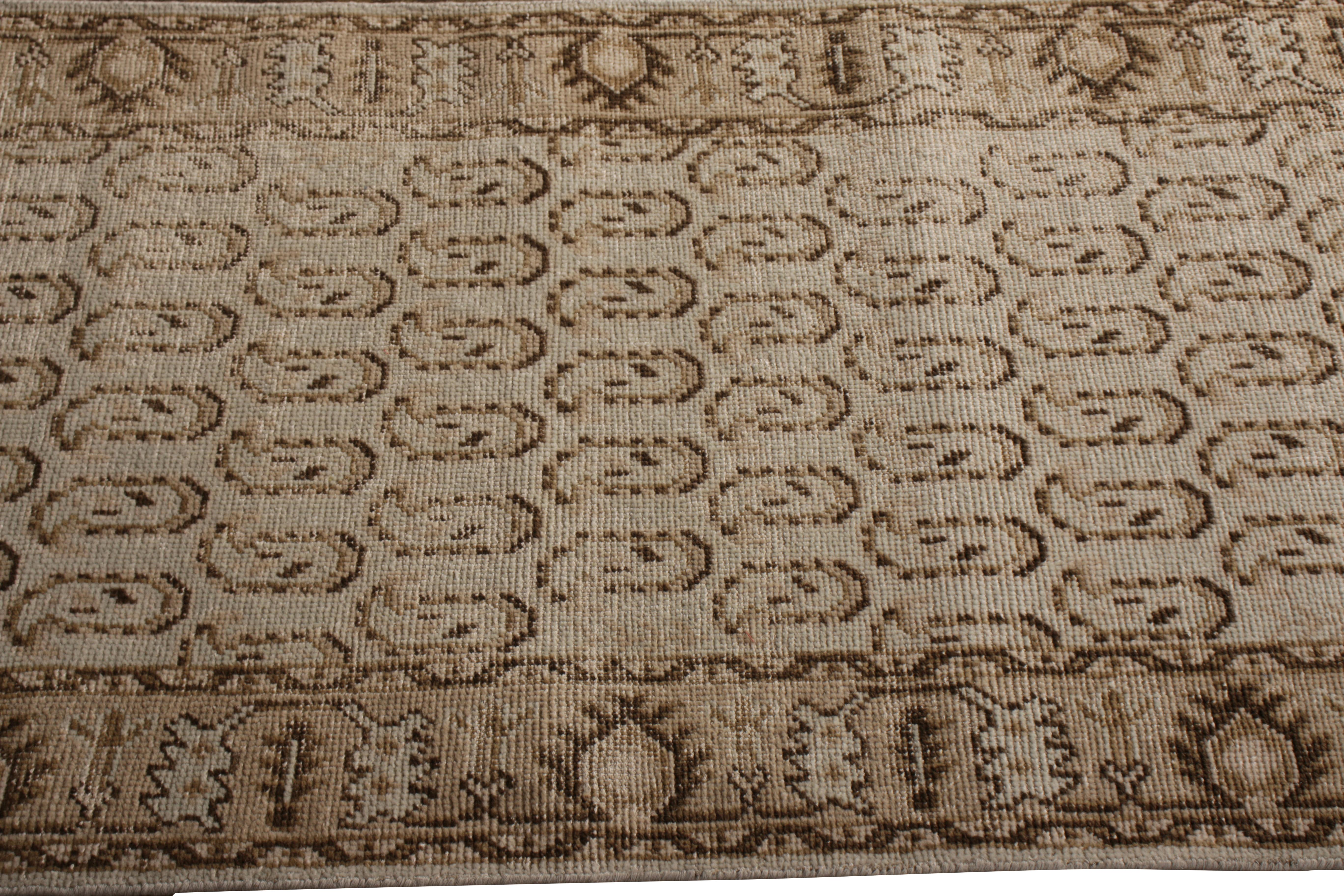 Indian Rug & Kilim's Hand Knotted Boteh Runner Beige-Brown and Blue Classic Rug For Sale