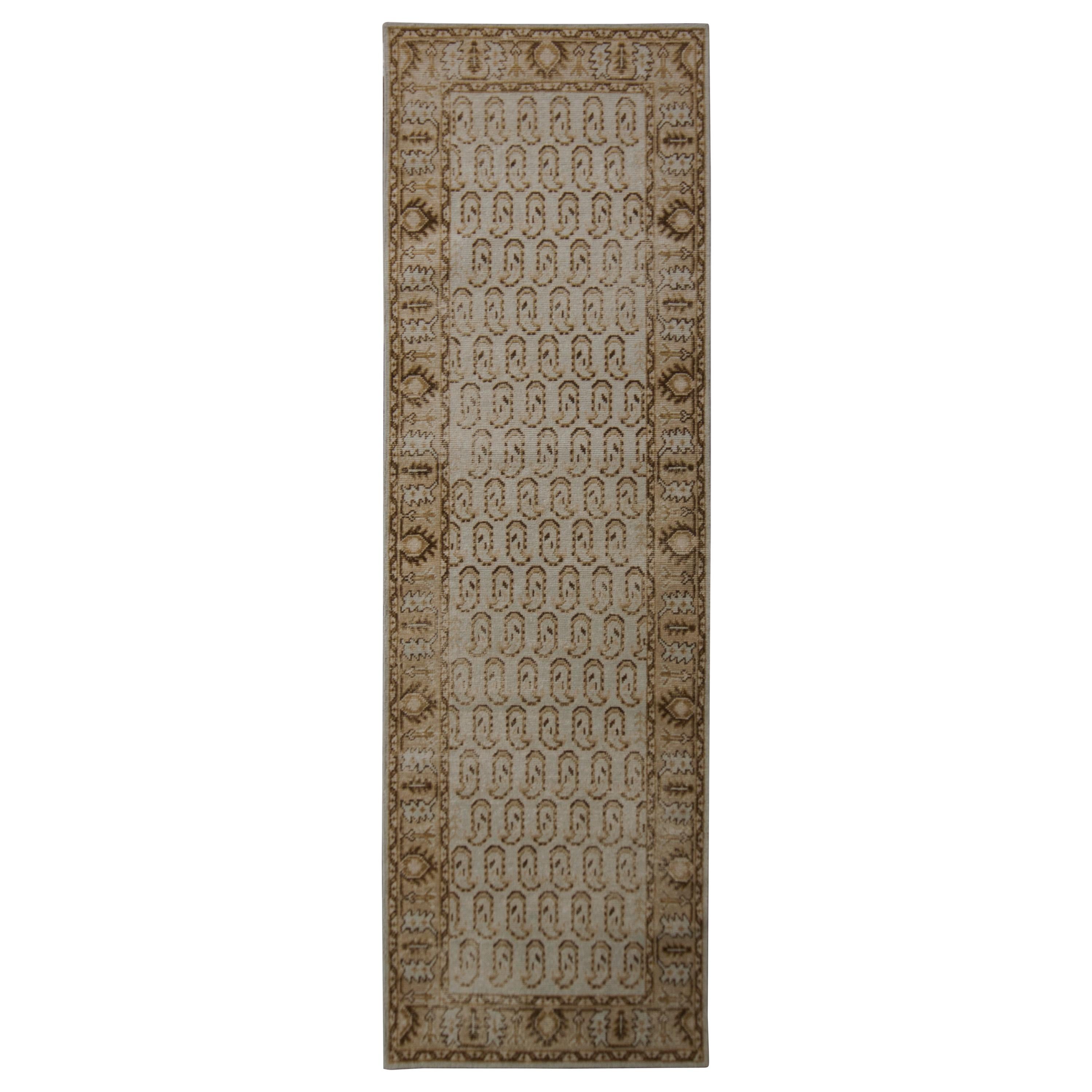 Rug & Kilim's Hand Knotted Boteh Runner Beige-Brown and Blue Classic Rug