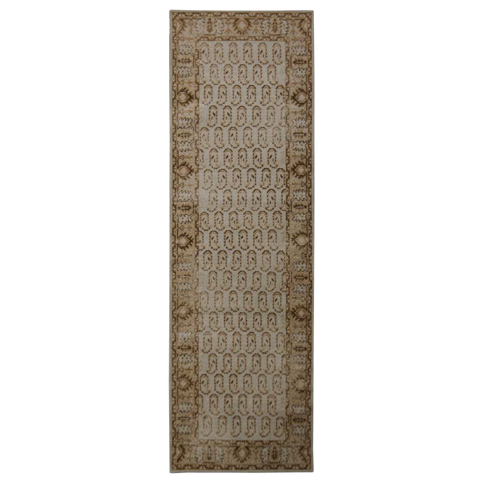 Rug and Kilim's Hand Knotted Boteh Runner Beige-Brown and Blue Classic ...