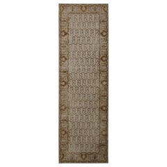 Rug & Kilim's Hand Knotted Boteh Runner Beige-Brown and Blue Classic Rug