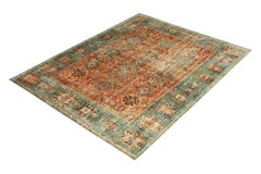 Rug & Kilim's Hand-Knotted Classic Geometric Pattern Rug with Orange Green Color