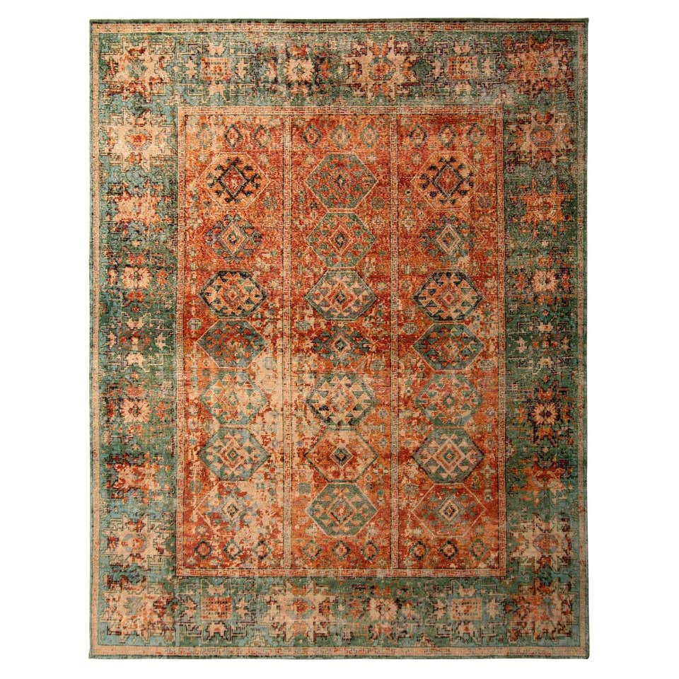 Rug and Kilim's Hand-Knotted Classic Geometric Pattern Rug with Orange ...