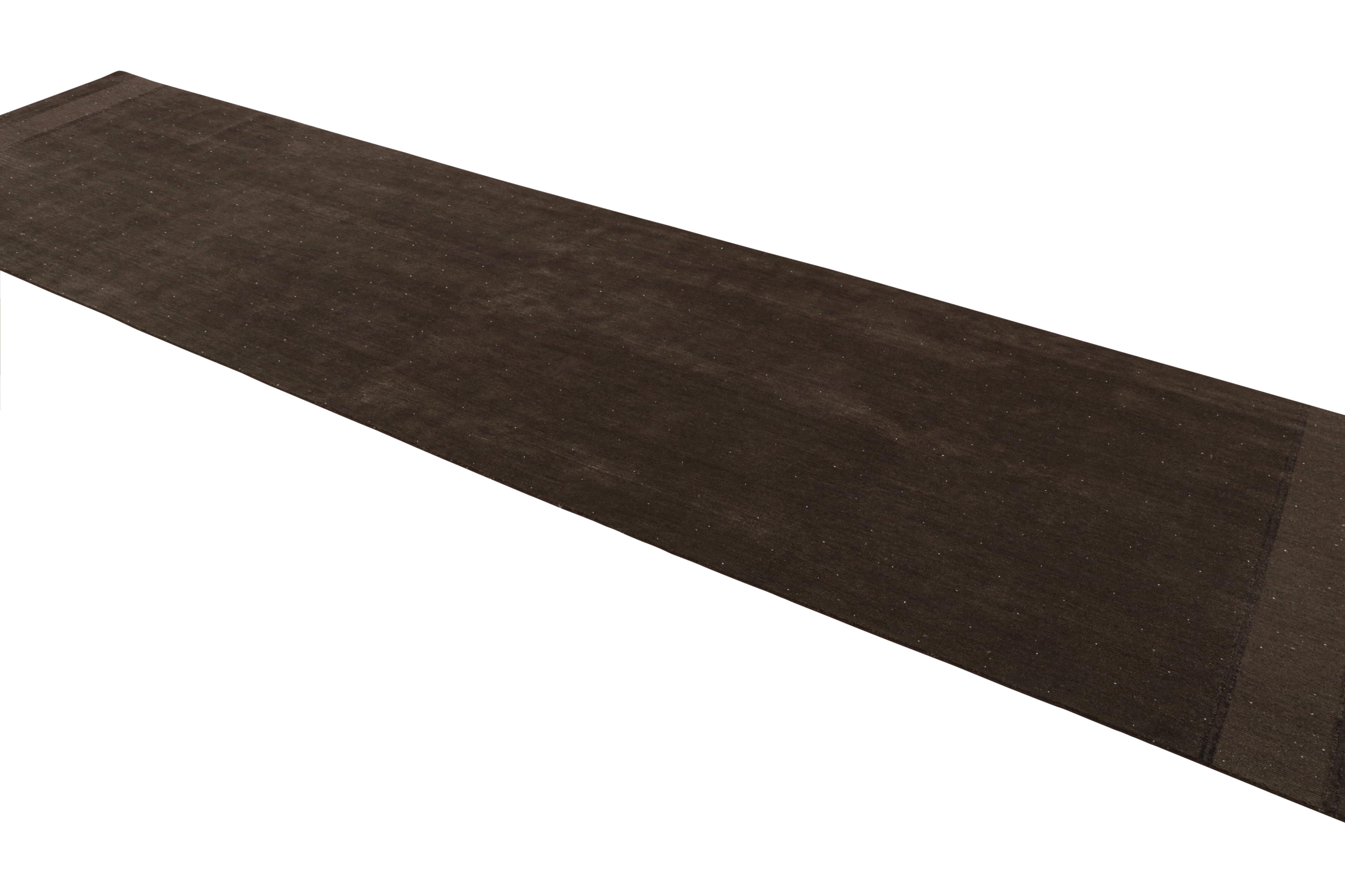 Nepalese Rug & Kilim’s Extra-Long Runner Rug in Textural Monochrome Brown For Sale