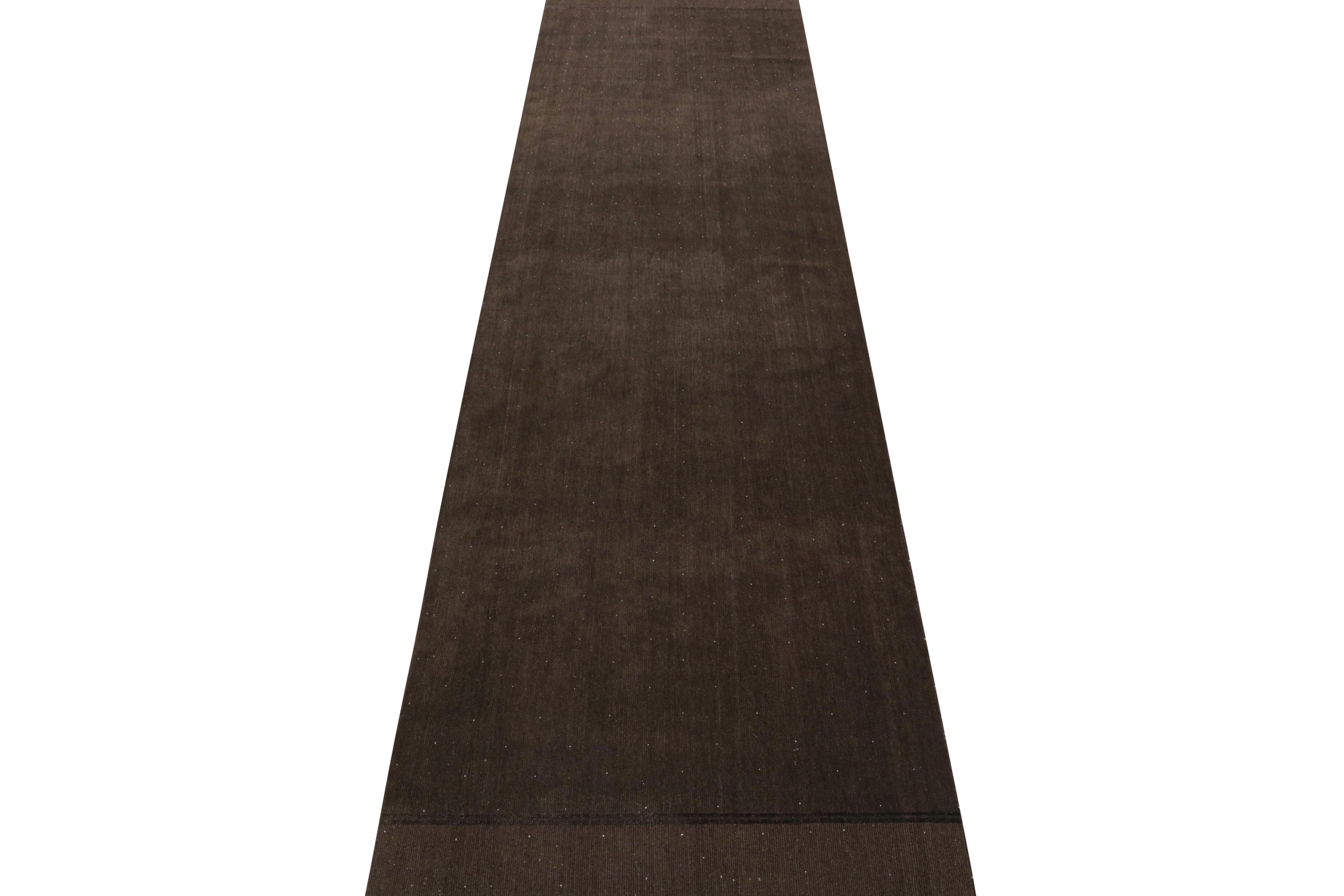 Hand-Knotted Rug & Kilim’s Extra-Long Runner Rug in Textural Monochrome Brown For Sale