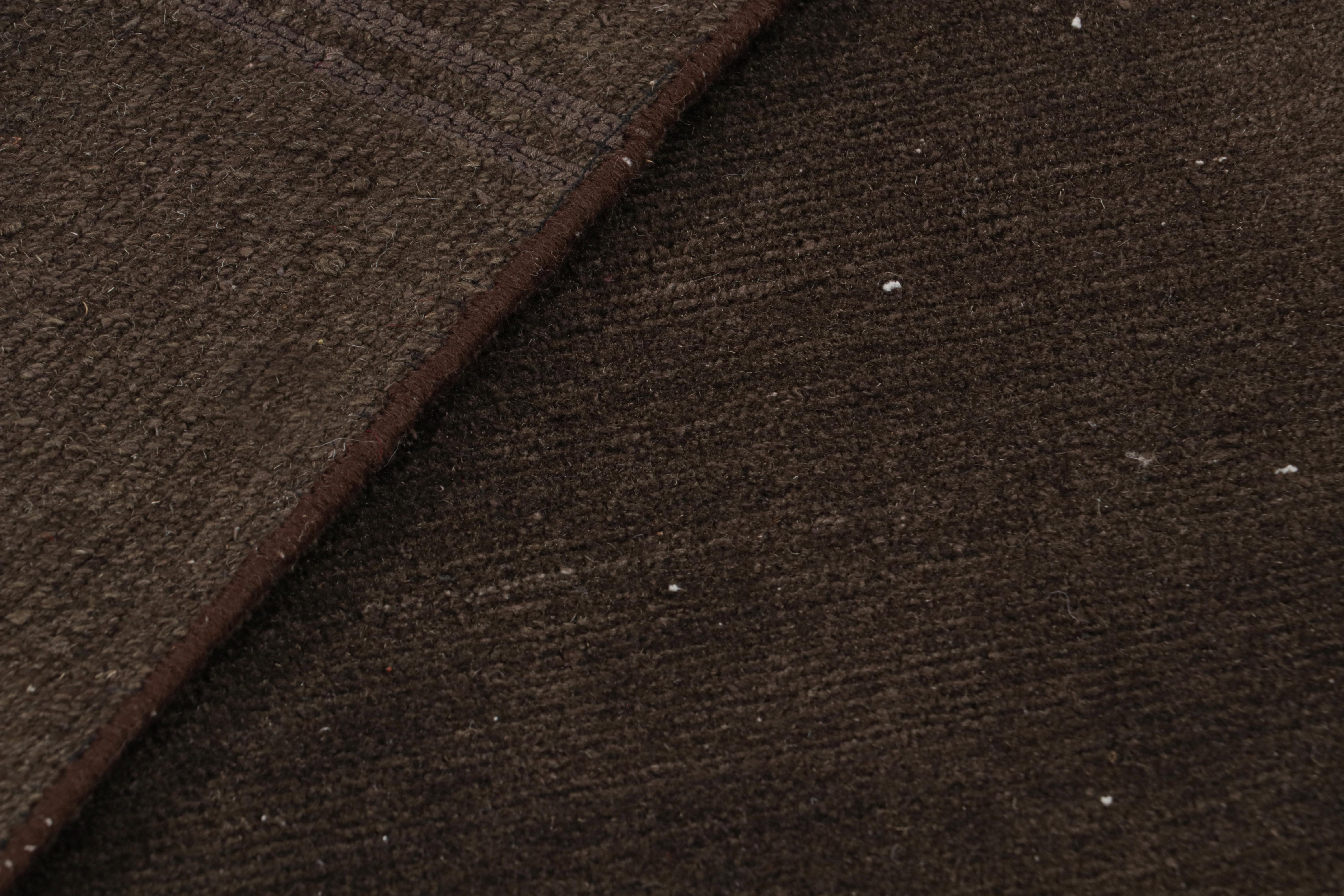 Wool Rug & Kilim’s Extra-Long Runner Rug in Textural Monochrome Brown For Sale