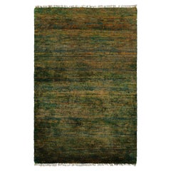 Rug & Kilim's Hand-Knotted Contemporary Rug in Straited Green & Gold