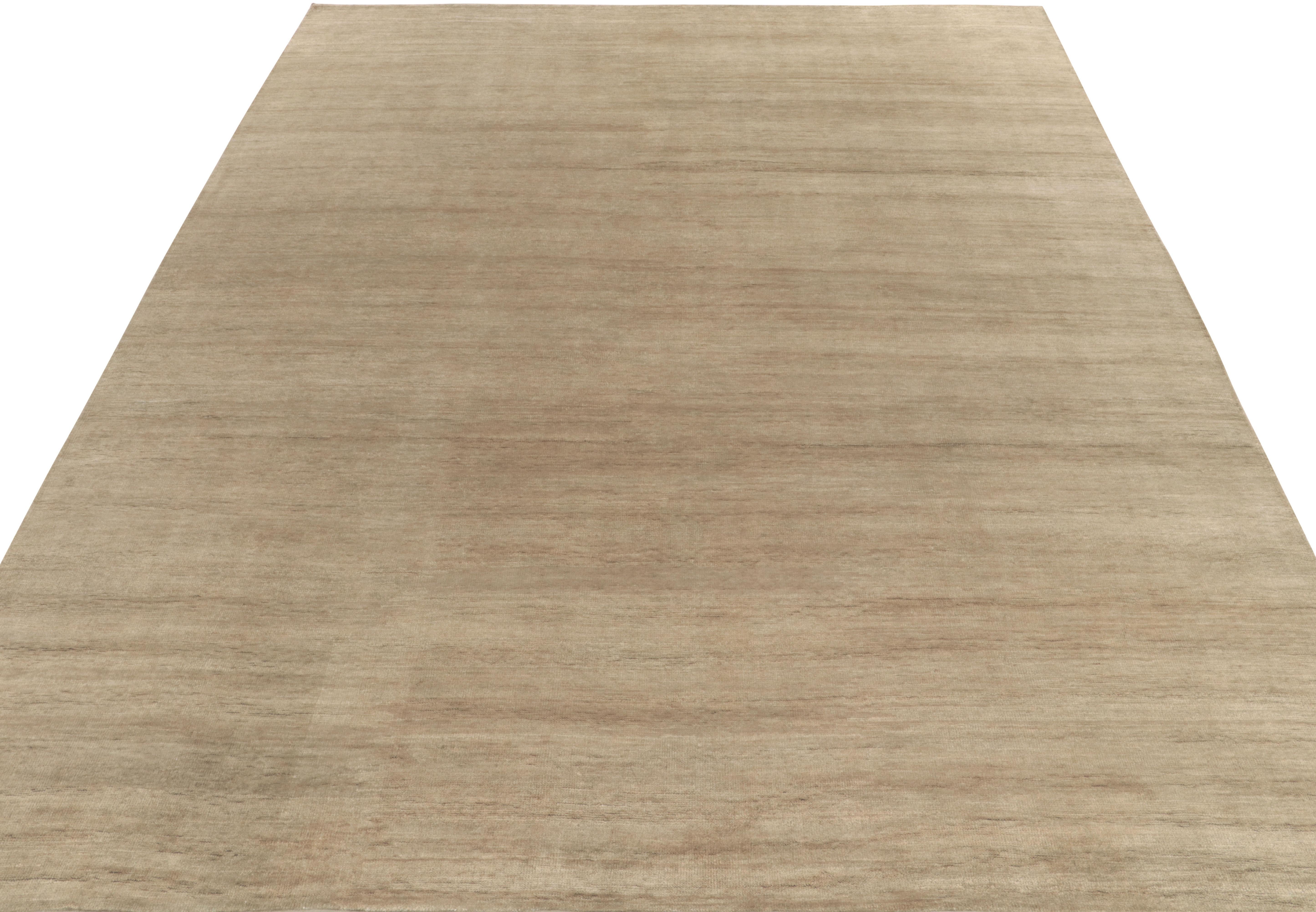 Moderno Rug & Kilim's Hand-Knotted Contemporary Solid Beige-Brown Rug in vendita