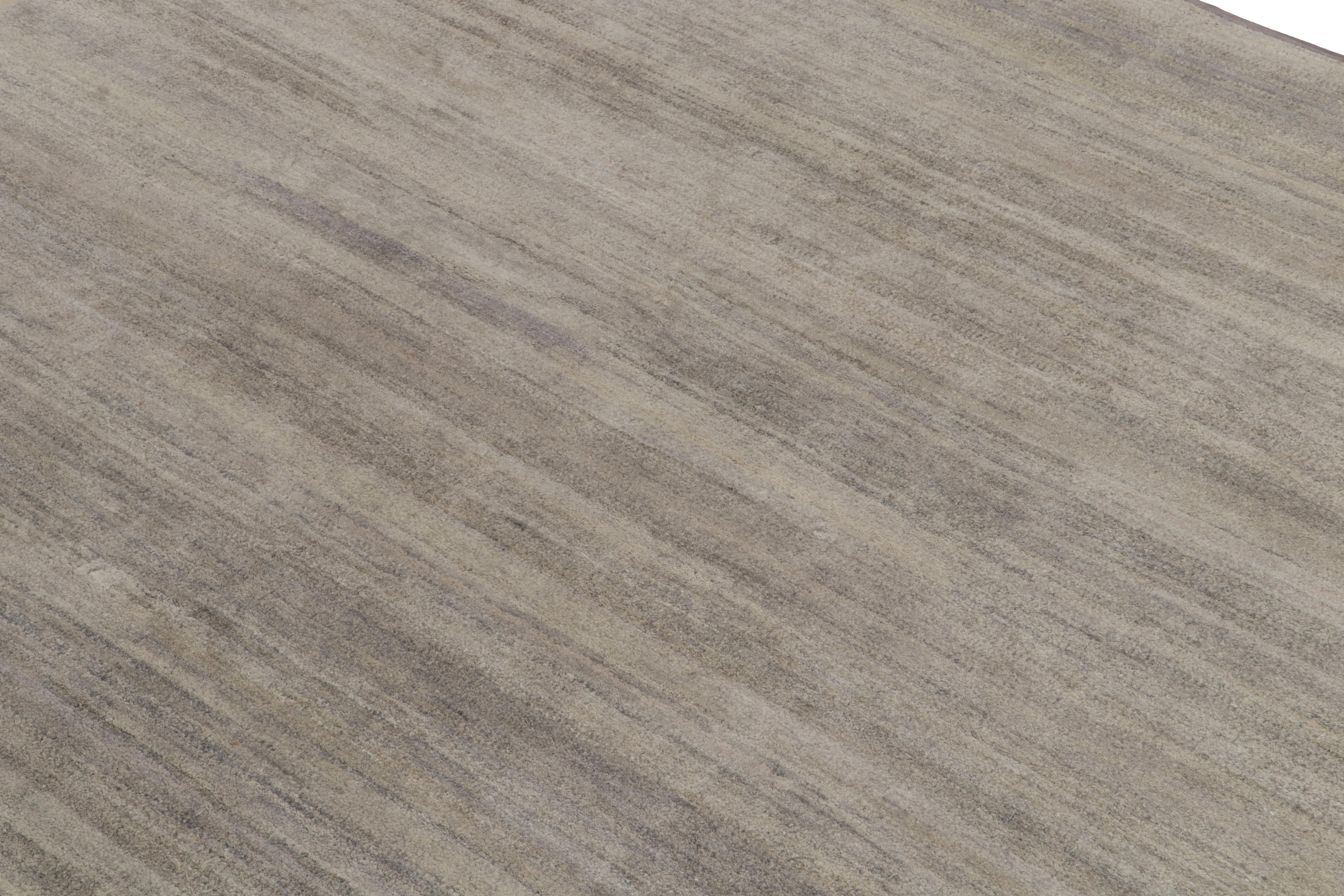 Indian Rug & Kilim's Hand-Knotted Contemporary Square Rug in Solid Gray For Sale