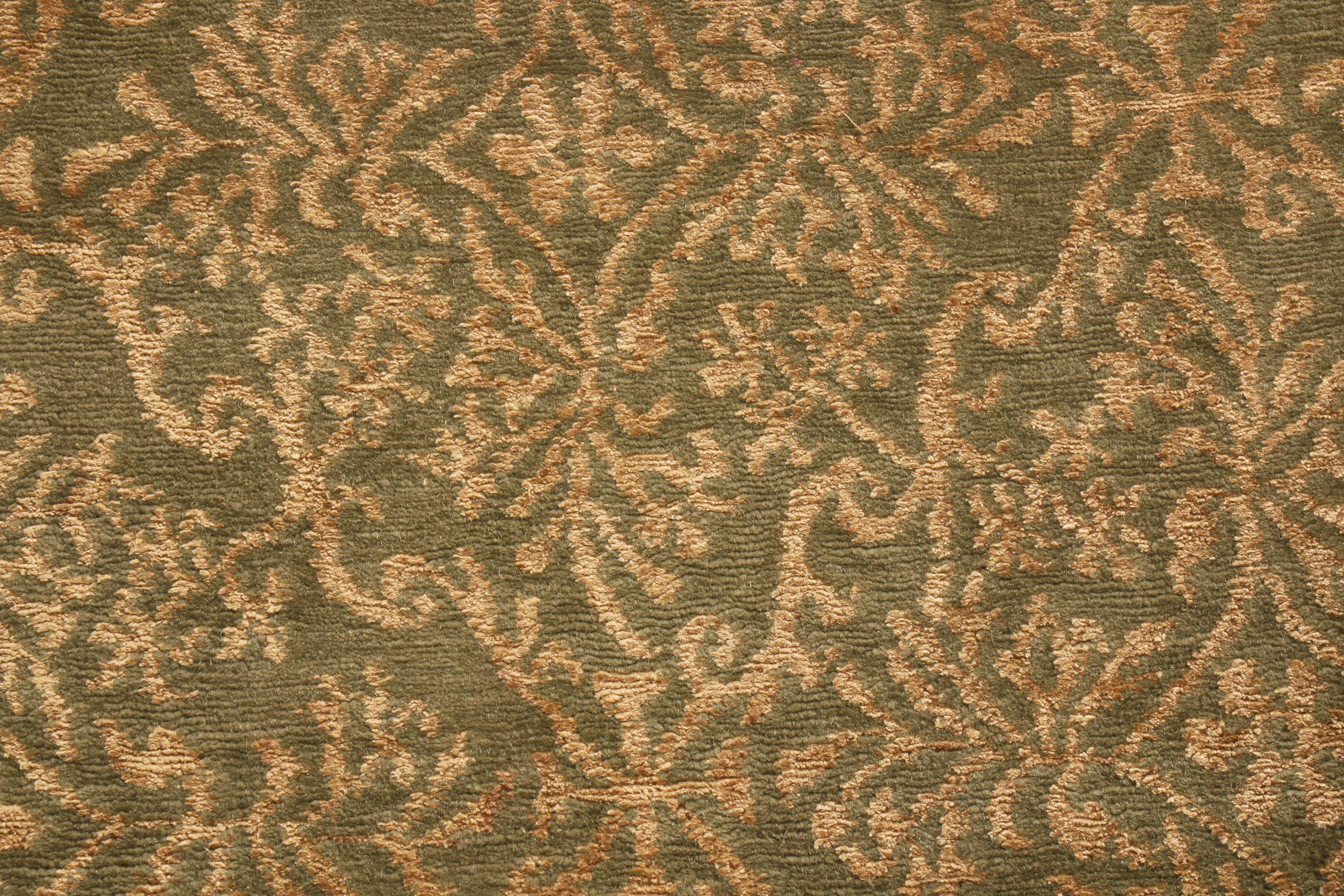Hand-Knotted Rug & Kilim's Hand Knotted Cordoba Design Green and Bronze Wool and Silk Rug For Sale