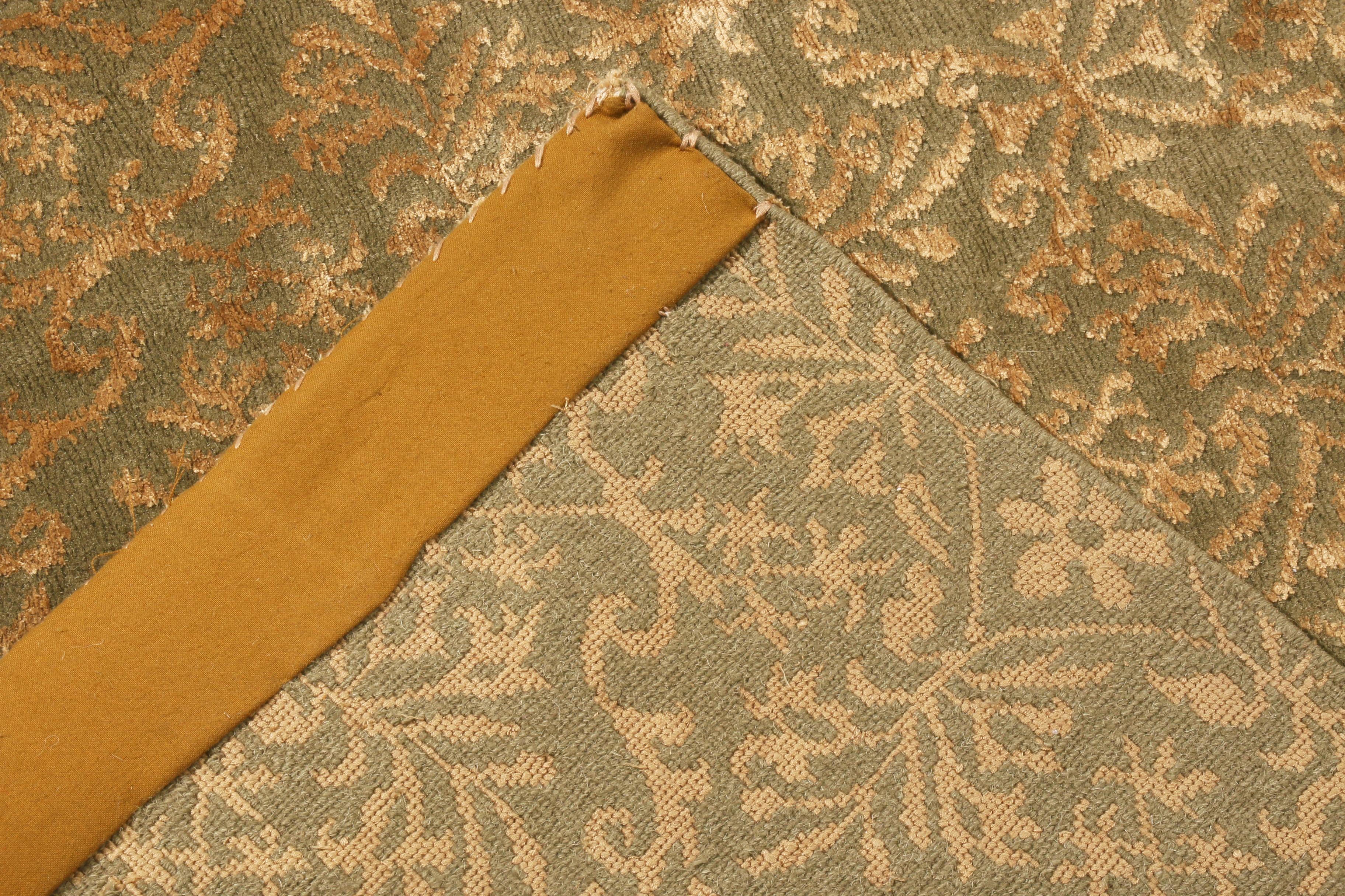 Contemporary Rug & Kilim's Hand Knotted Cordoba Design Green and Bronze Wool and Silk Rug For Sale
