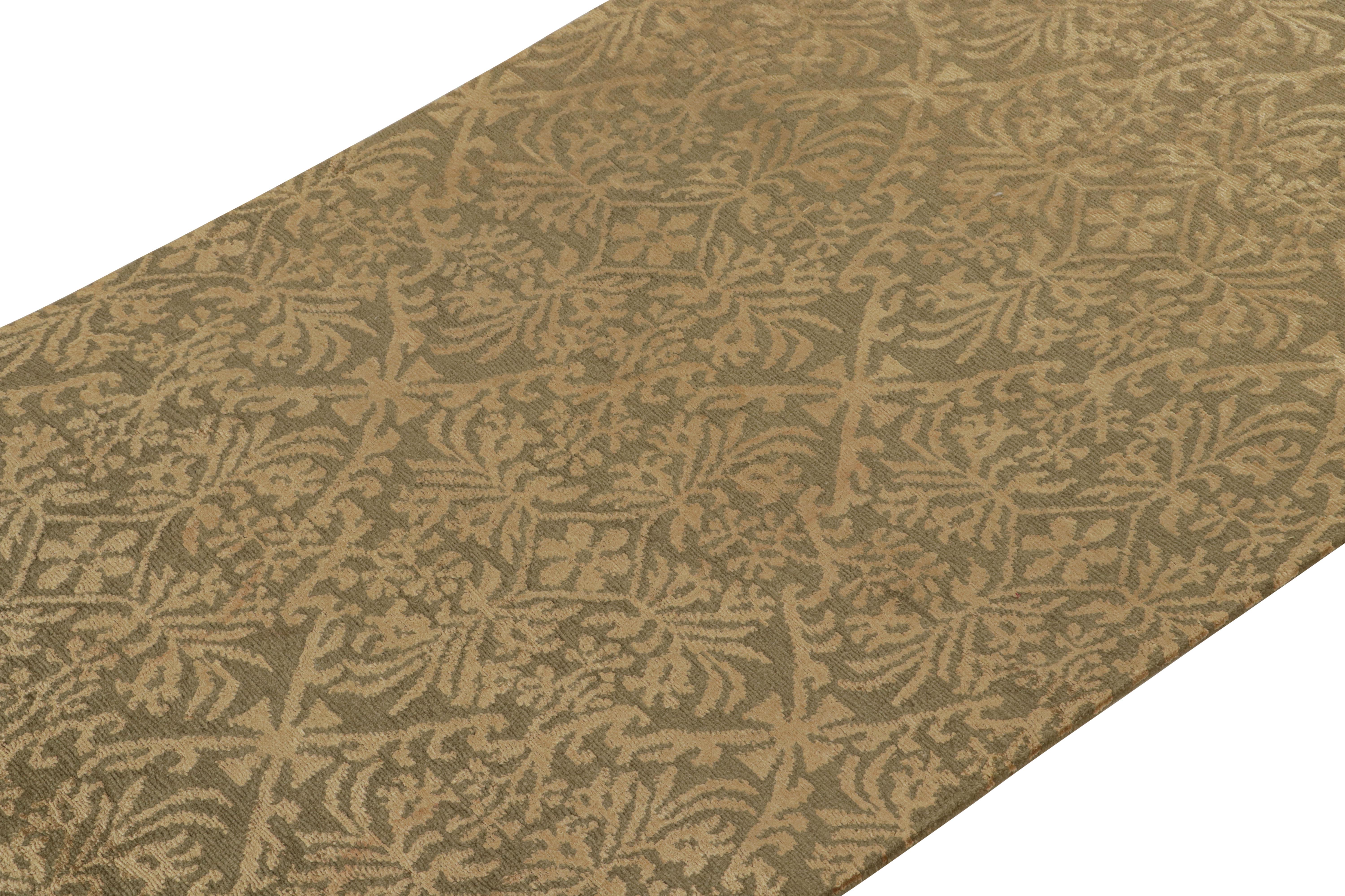 Nepalese Rug & Kilim’s European Style Runner Rug in Green and Gold Florals “Cordoba” For Sale