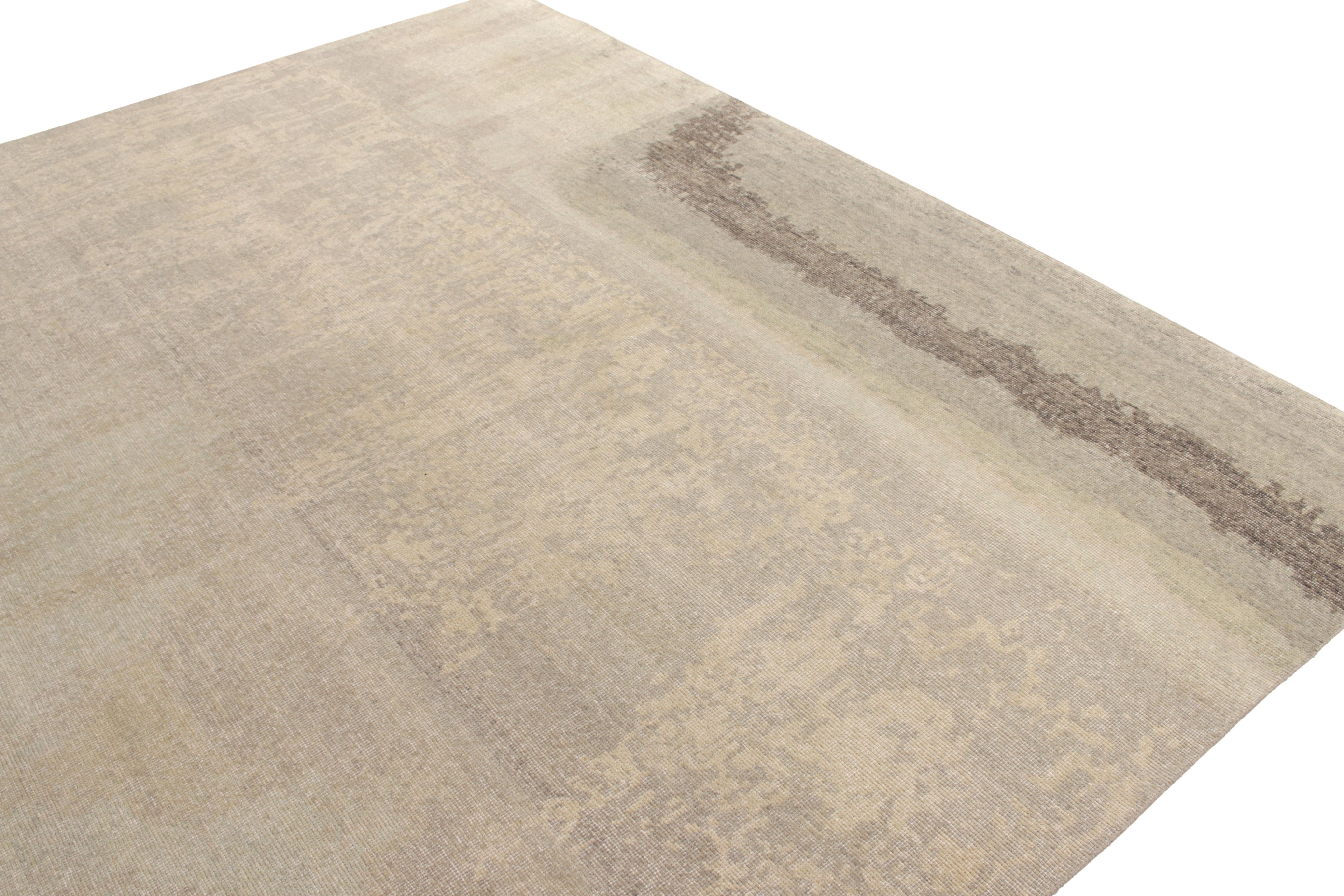 Rug & Kilim's Hand-Knotted Distressed Style Abstract Rug in Beige, Grey Pattern In New Condition For Sale In Long Island City, NY