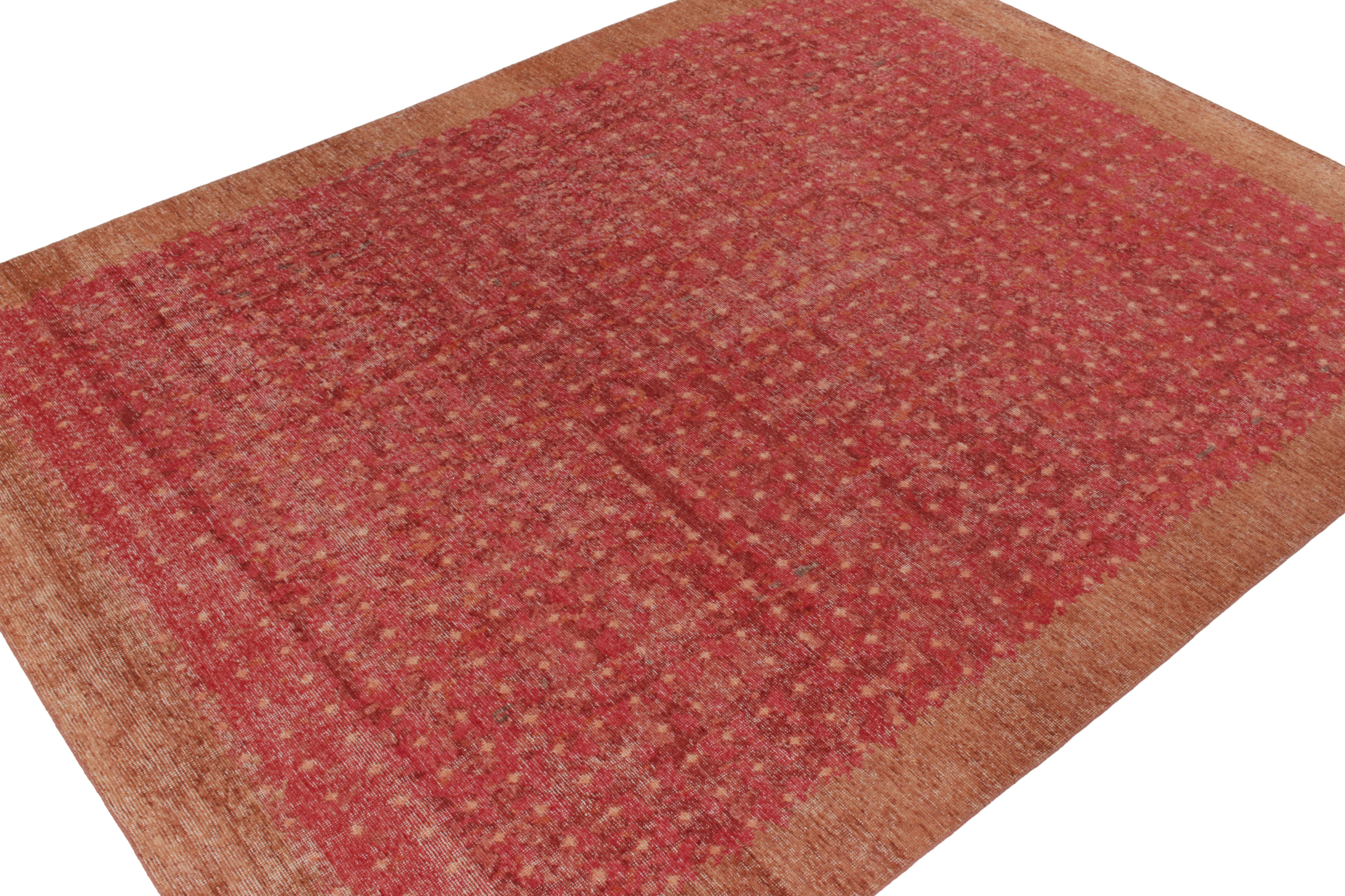 Indian Rug & Kilim's Hand-Knotted Distressed Style Modern Rug in Red and Brown For Sale