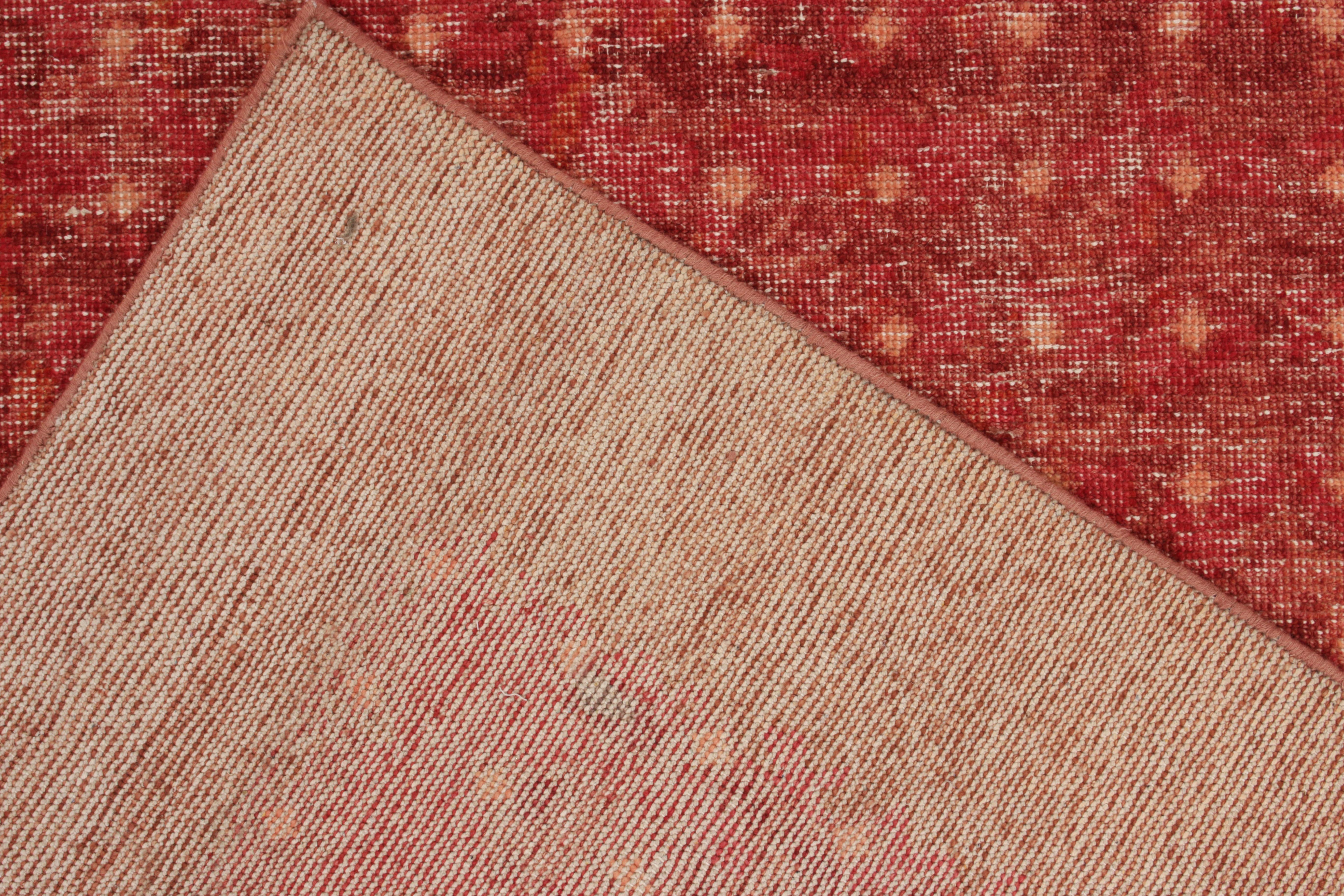 Contemporary Rug & Kilim's Hand-Knotted Distressed Style Modern Rug in Red and Brown For Sale