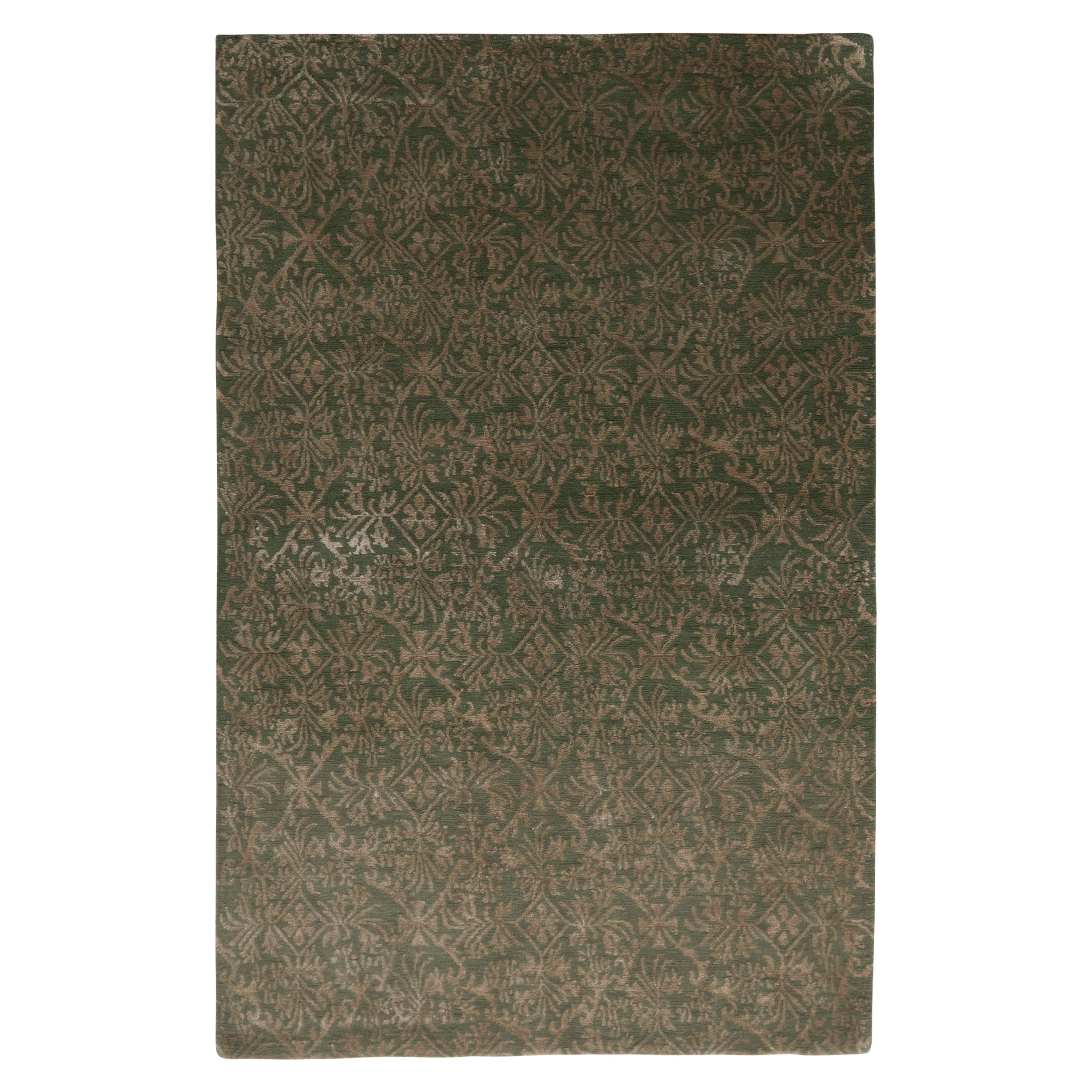 Rug & Kilim's Tapis de style européen noué à la main Beige-Brown Green Floral Pattern