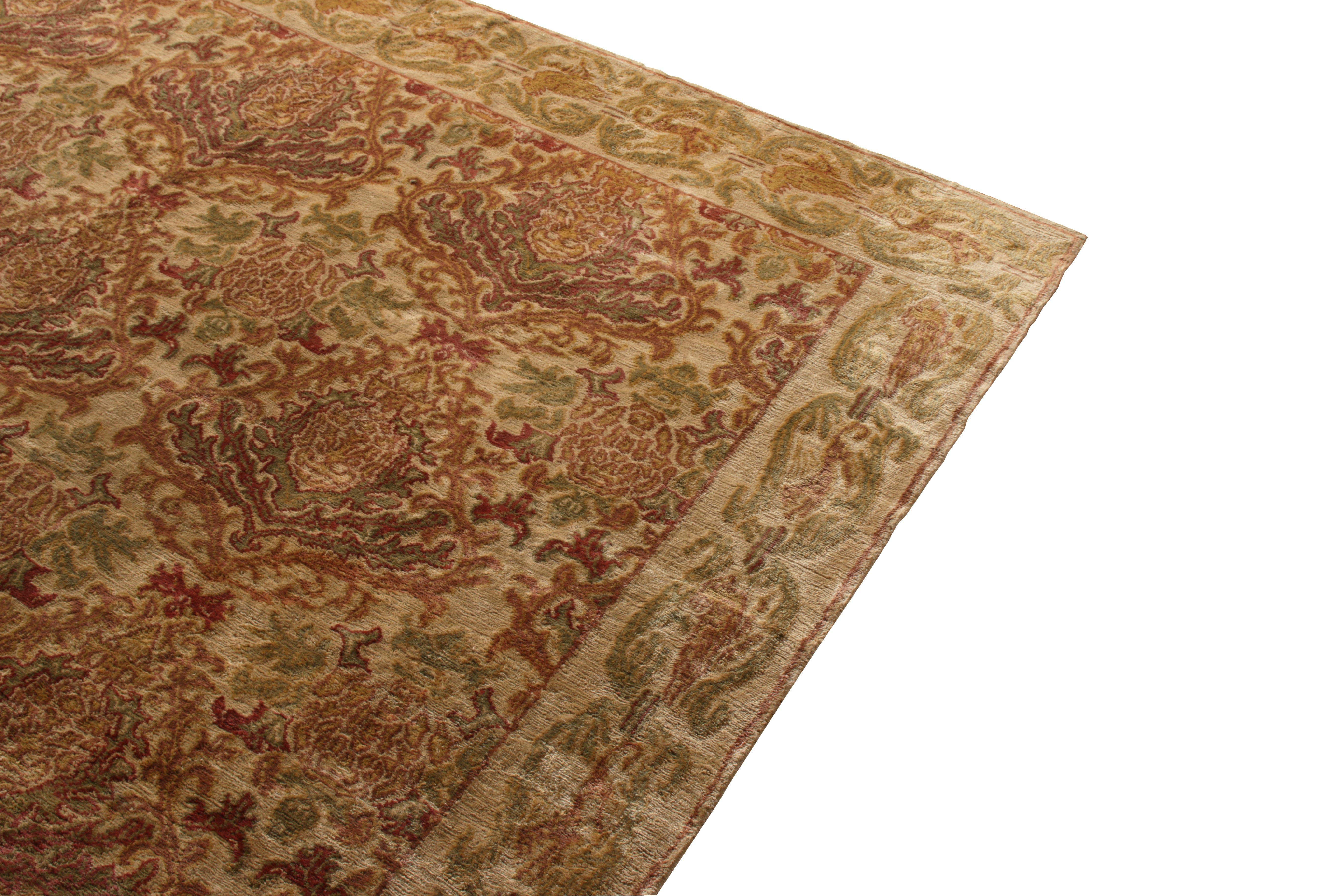 Nepalese Rug & Kilim's Hand Knotted European Style Rug Beige Brown Pink Floral Pattern For Sale