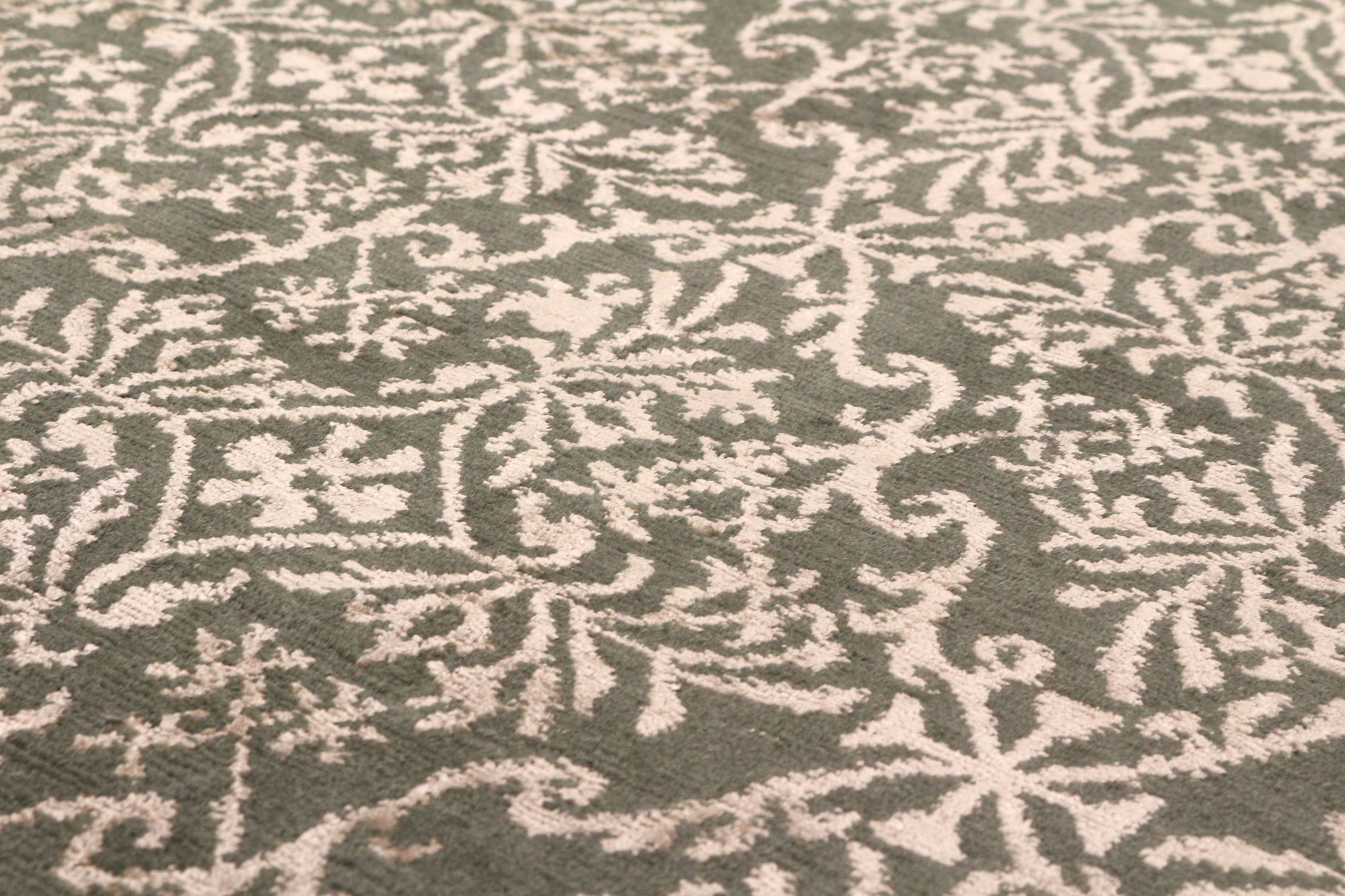 Nepalese Rug & Kilim Rug annodato a mano in stile europeo Greene & Greene Marrone Motivo floreale in vendita